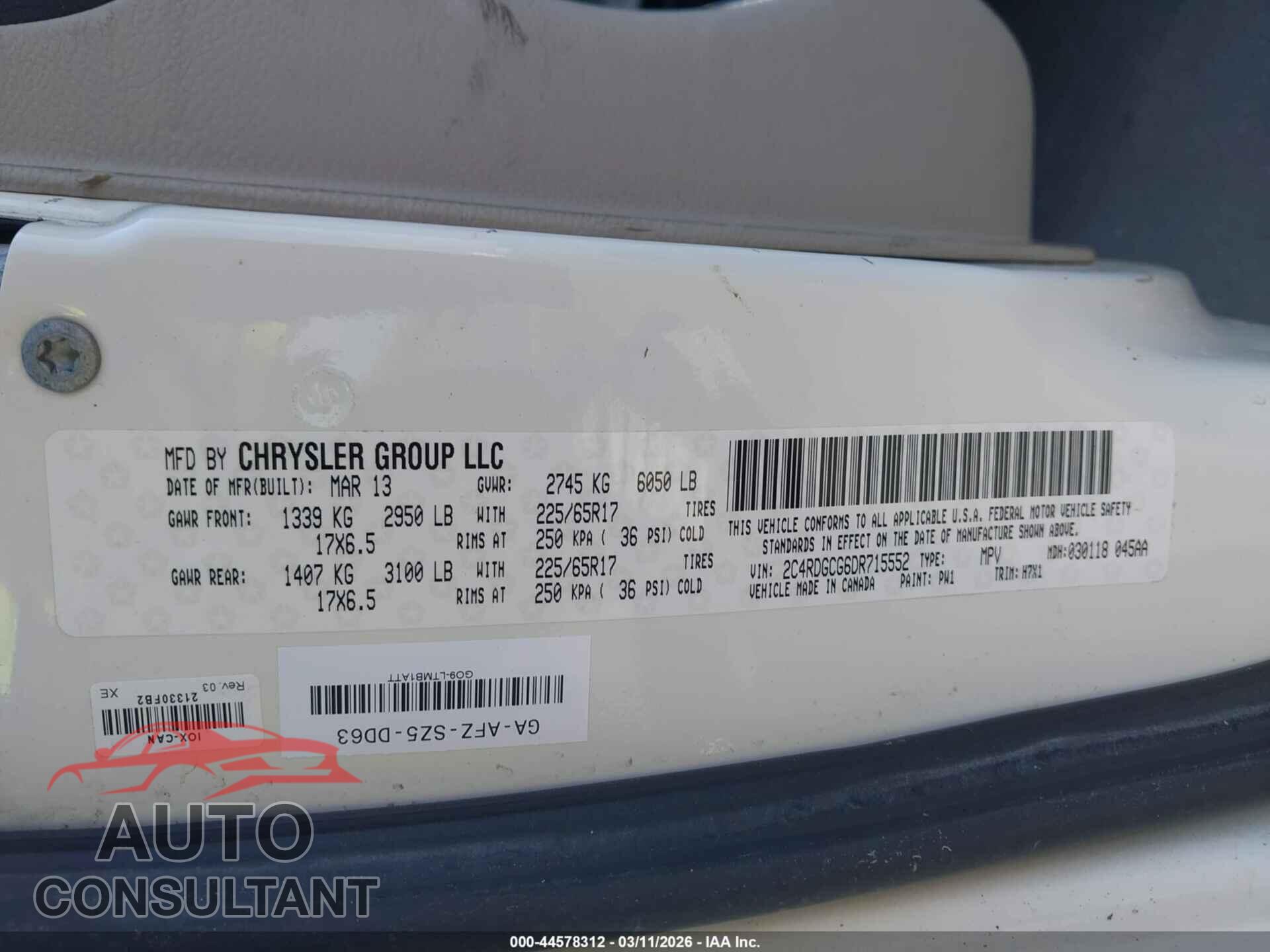 DODGE GRAND CARAVAN 2013 - 2C4RDGCG6DR715552