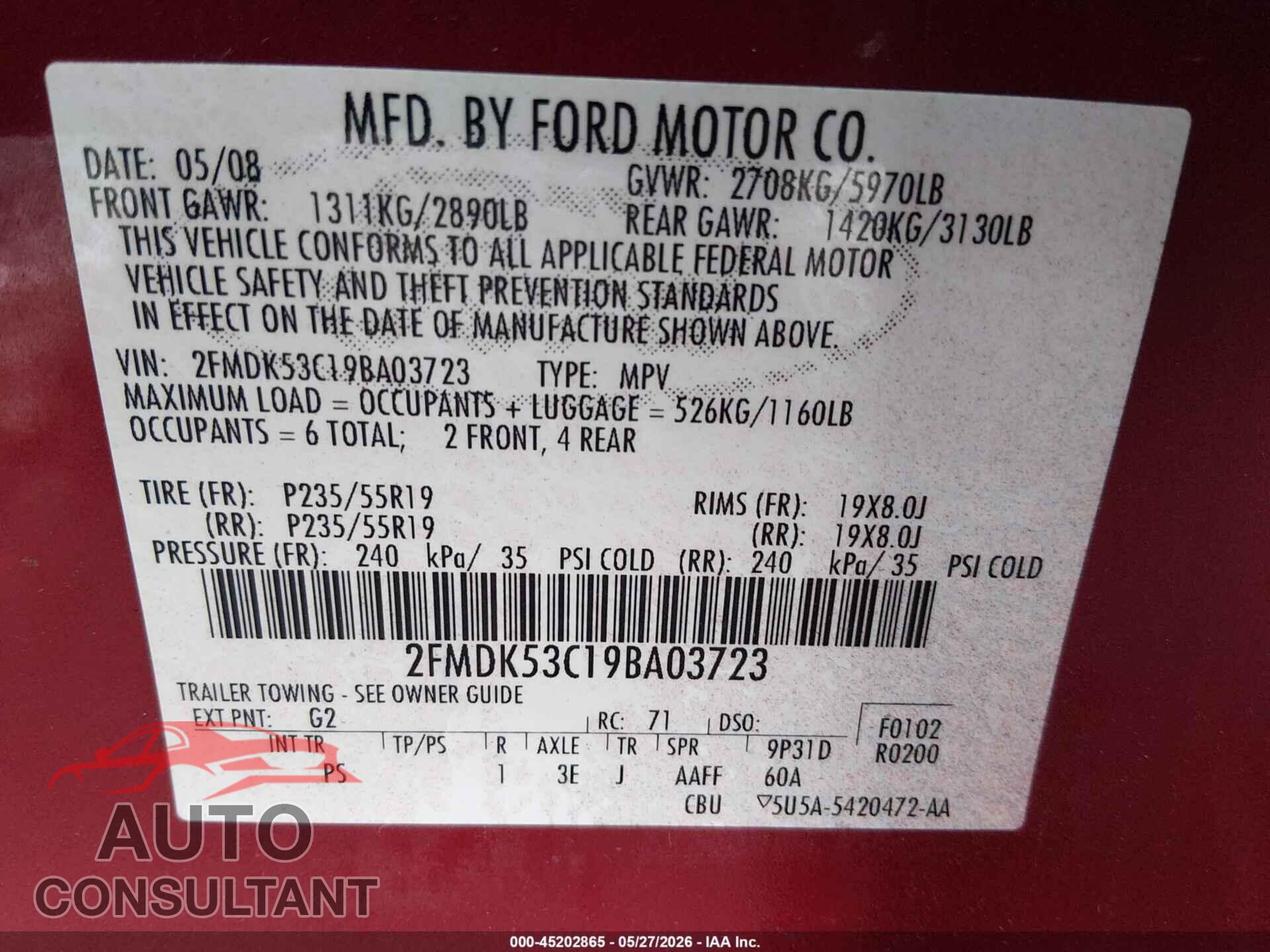 FORD FLEX 2009 - 2FMDK53C19BA03723