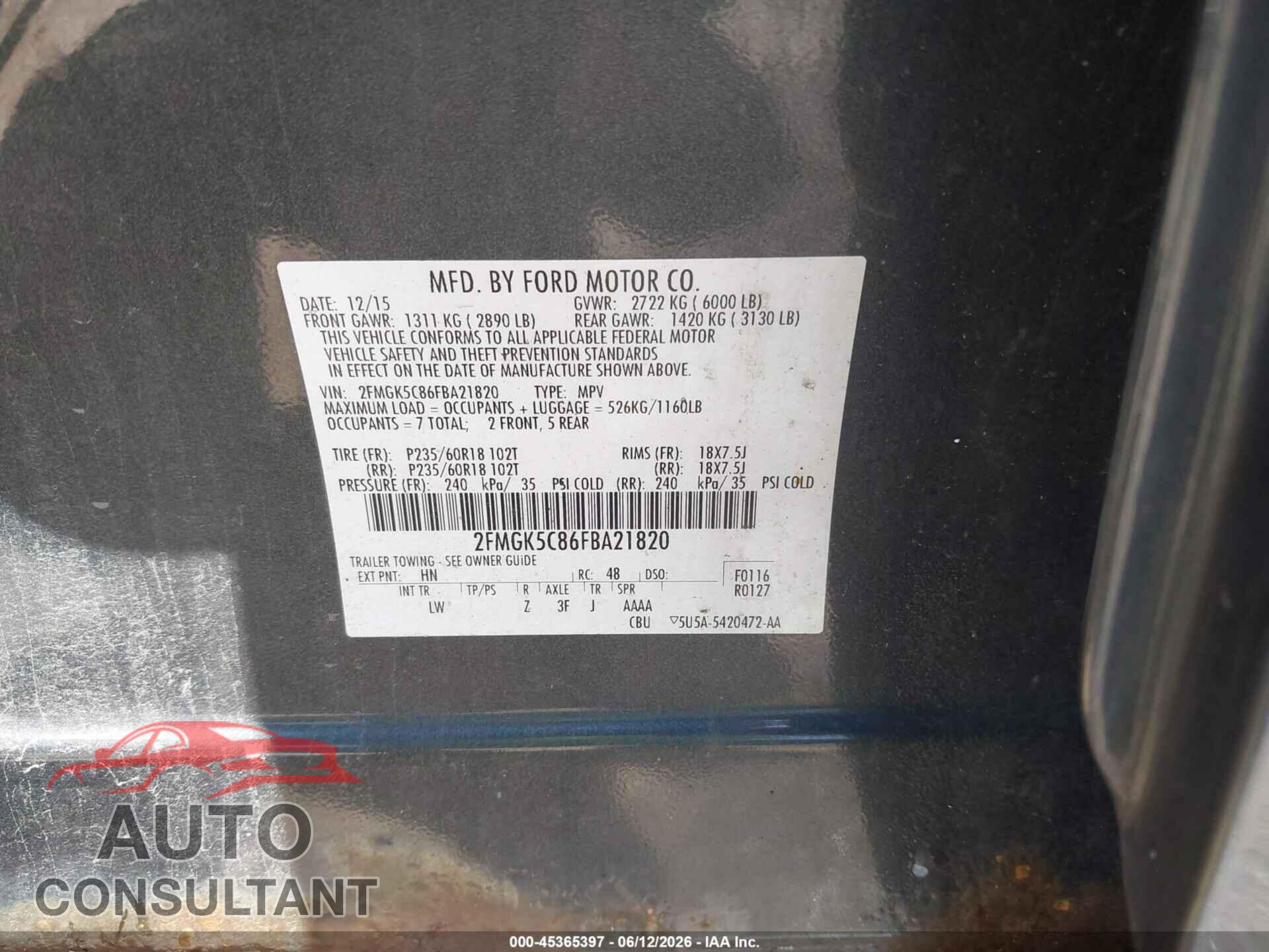 FORD FLEX 2015 - 2FMGK5C86FBA21820
