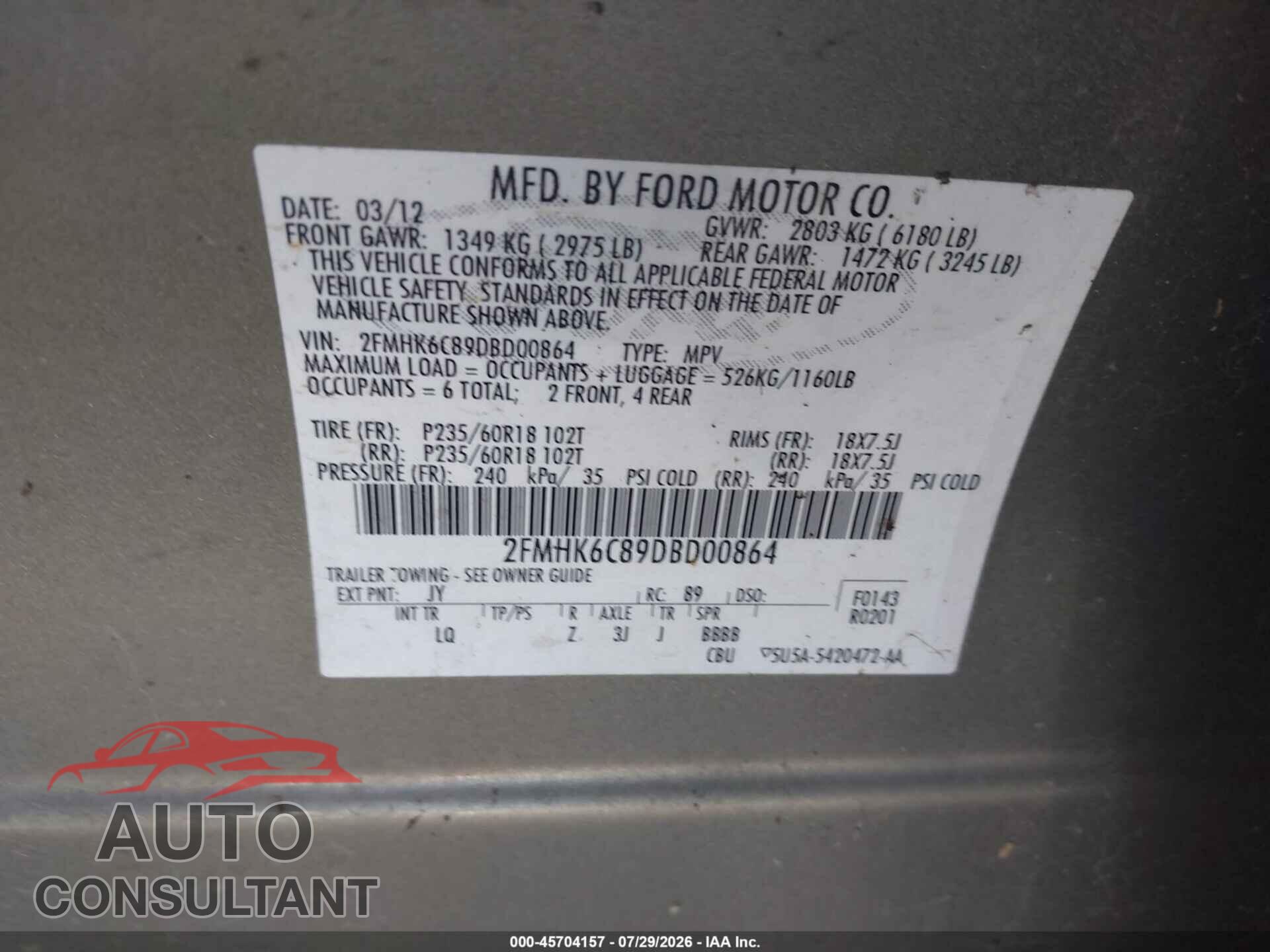 FORD FLEX 2013 - 2FMHK6C89DBD00864