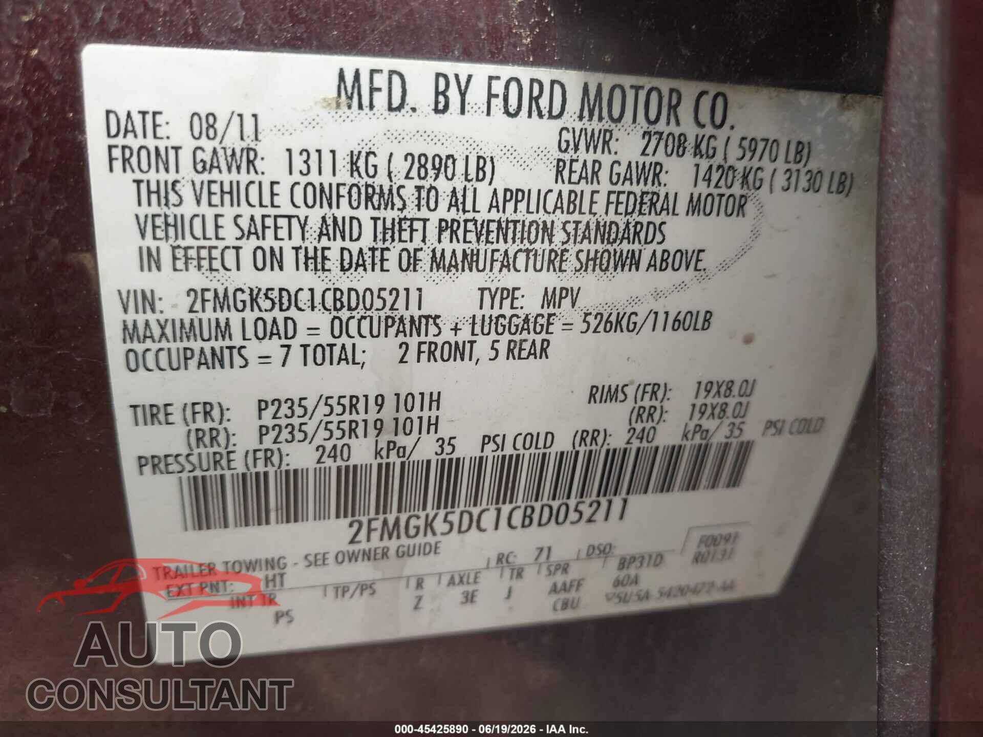 FORD FLEX 2012 - 2FMGK5DC1CBD05211