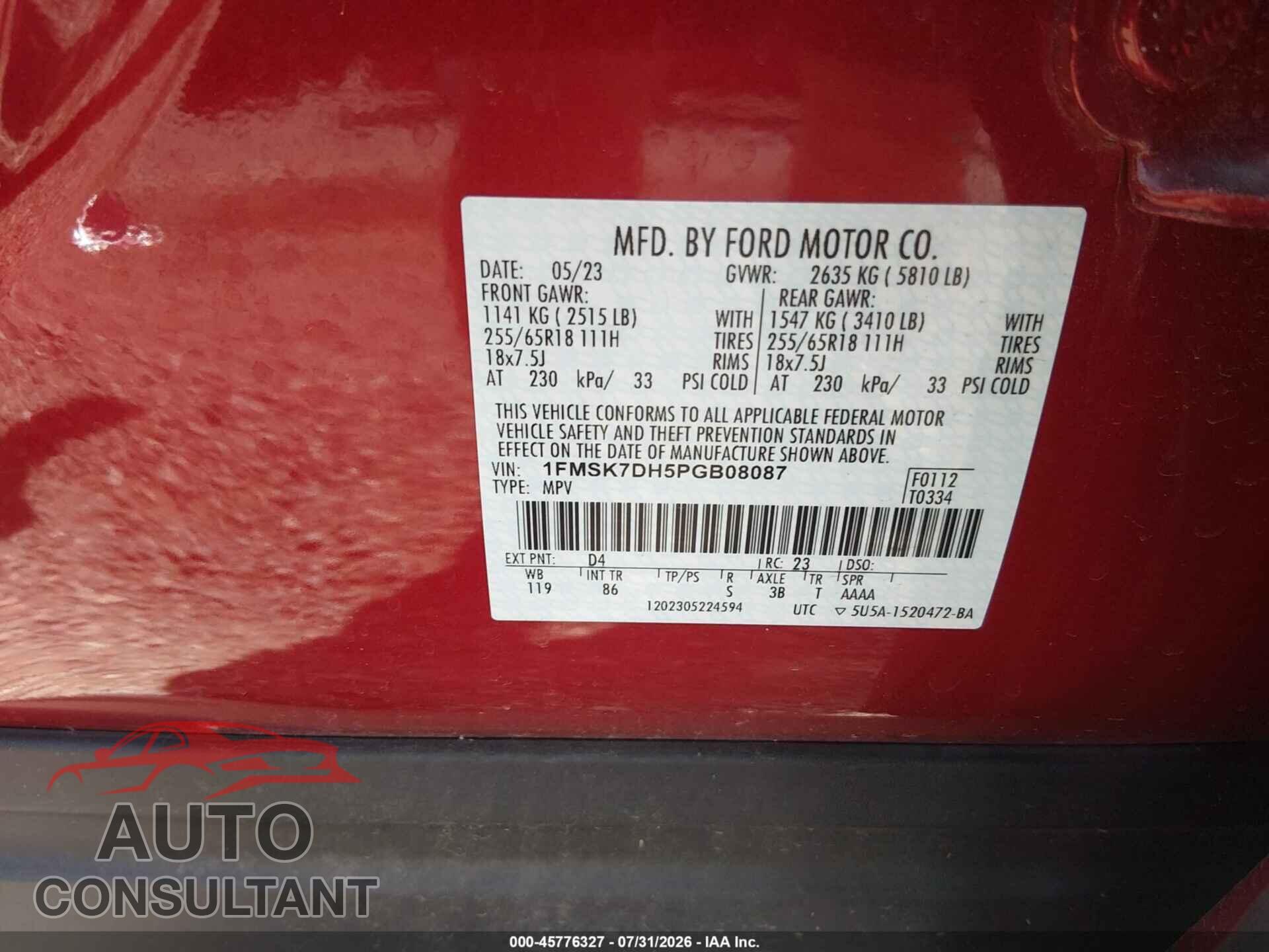 FORD EXPLORER 2023 - 1FMSK7DH5PGB08087