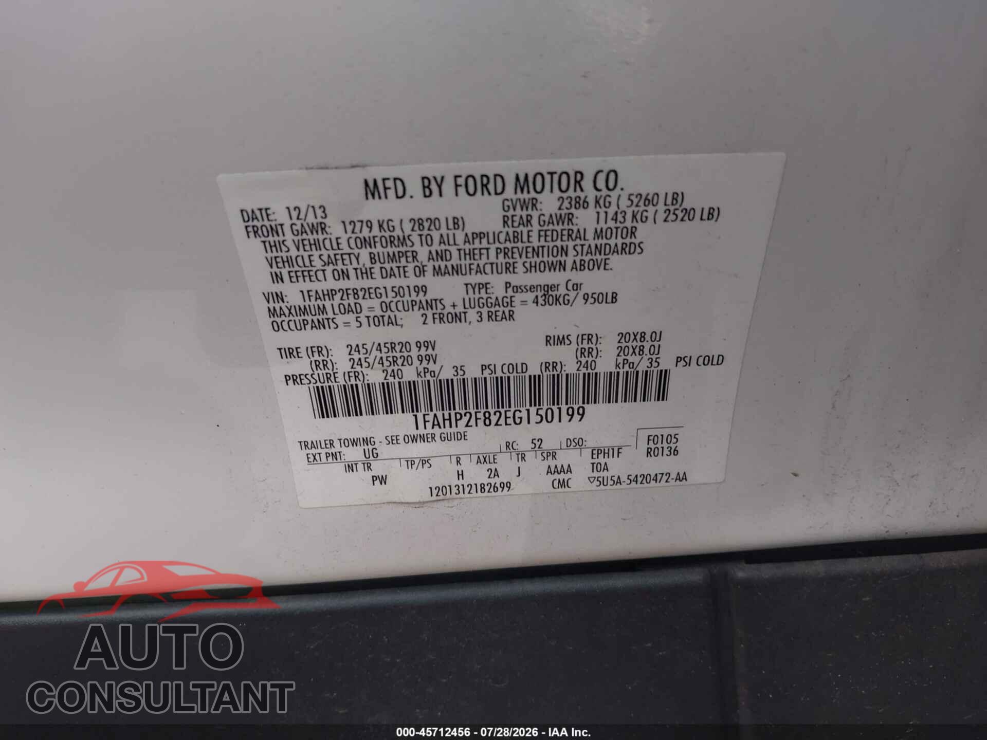 FORD TAURUS 2014 - 1FAHP2F82EG150199