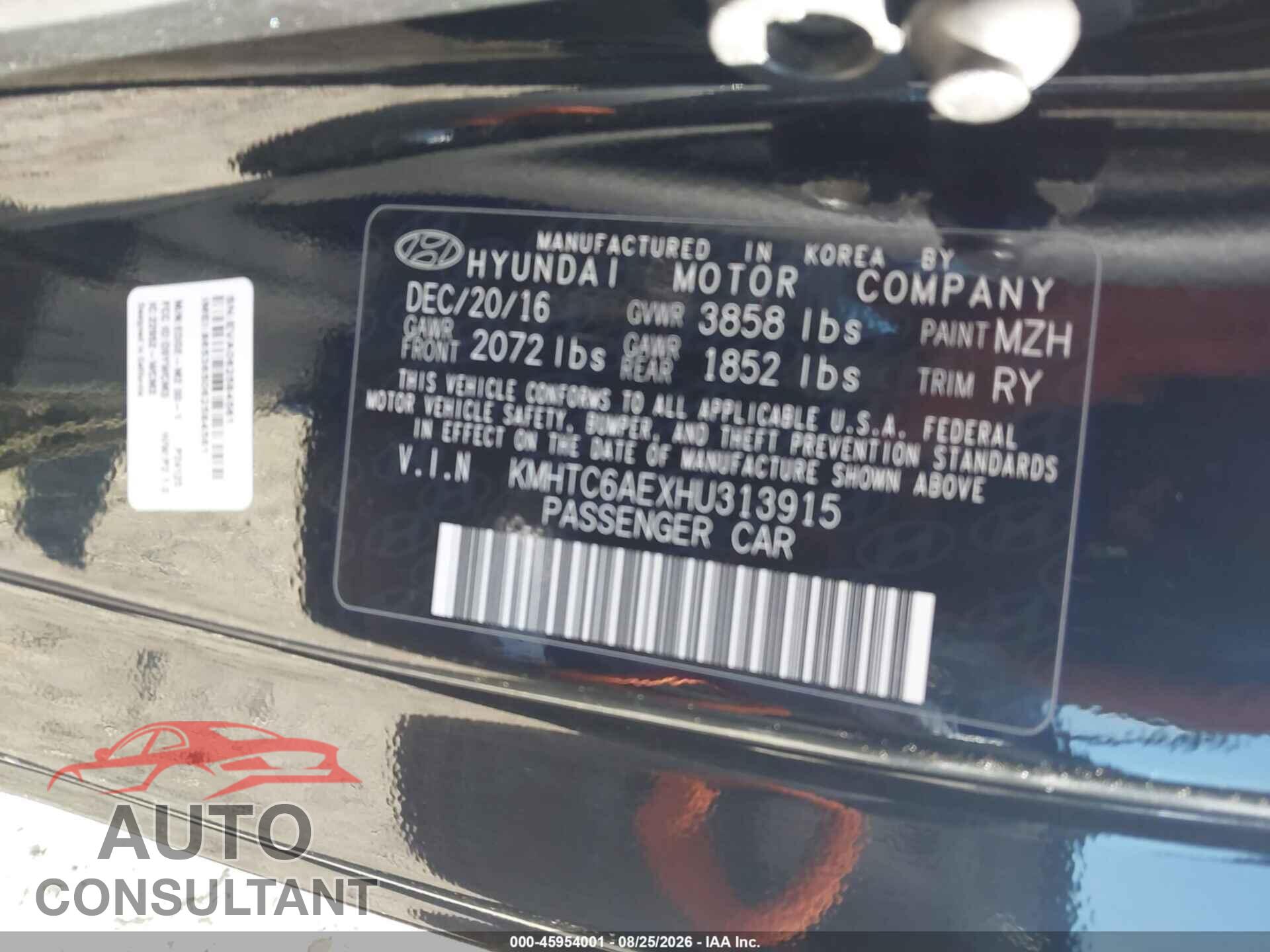 HYUNDAI VELOSTER 2017 - KMHTC6AEXHU313915