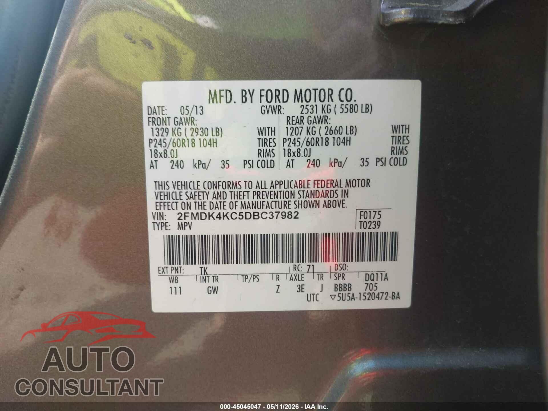 FORD EDGE 2013 - 2FMDK4KC5DBC37982
