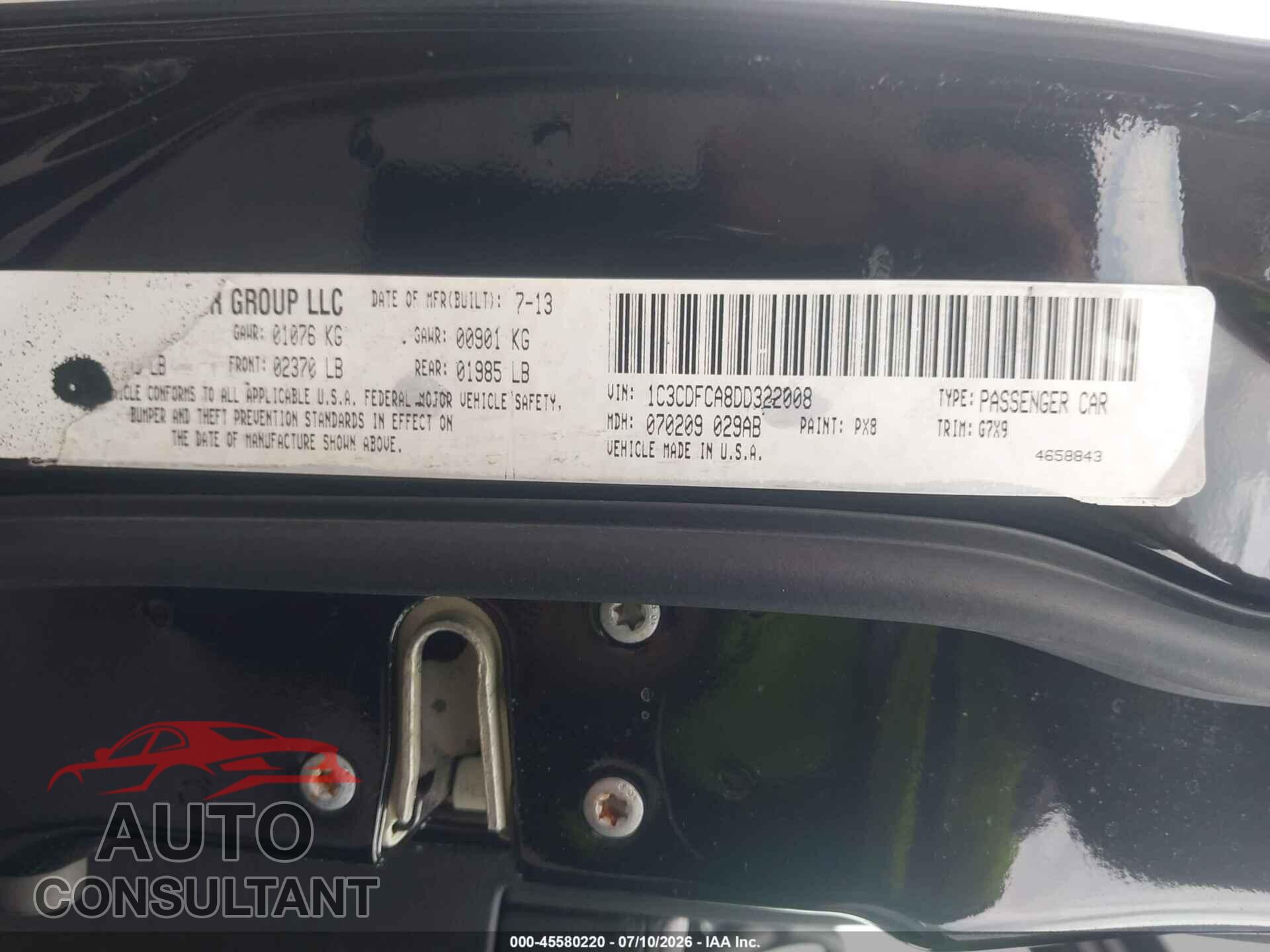 DODGE DART 2013 - 1C3CDFCA8DD322008