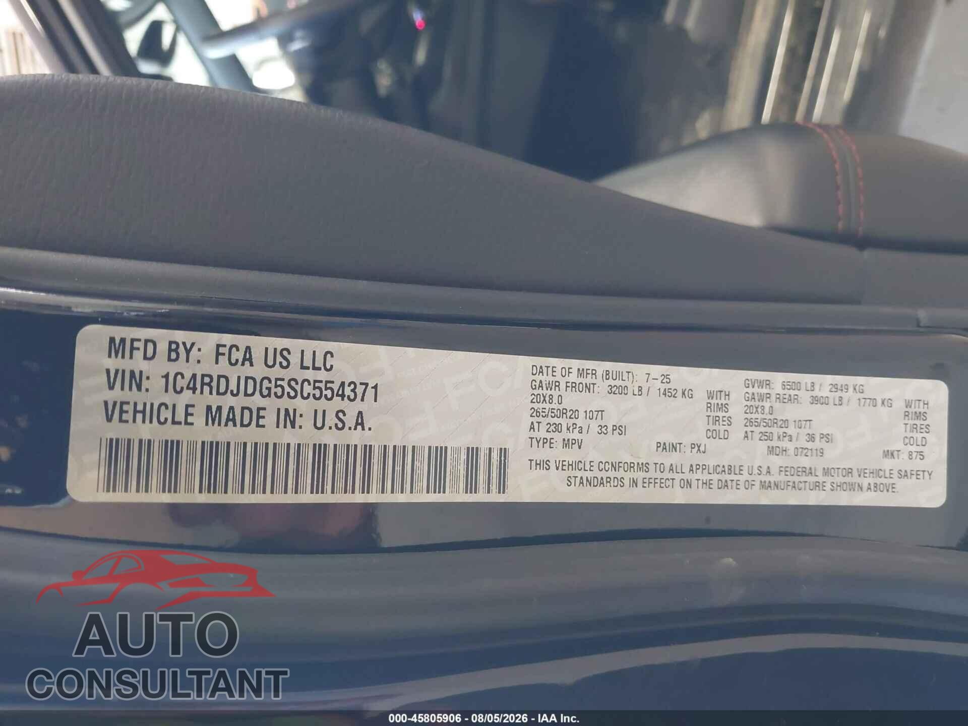 DODGE DURANGO 2025 - 1C4RDJDG5SC554371