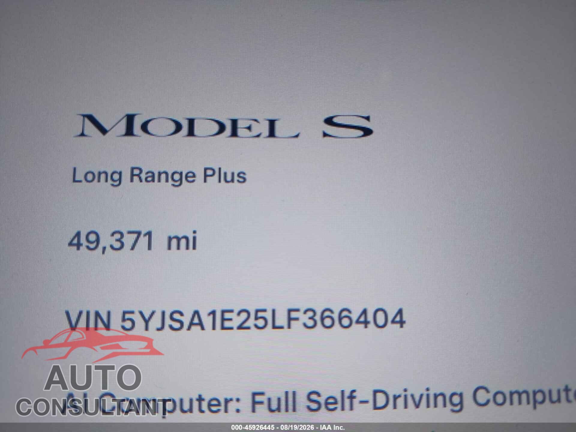 TESLA MODEL S 2020 - 5YJSA1E25LF366404