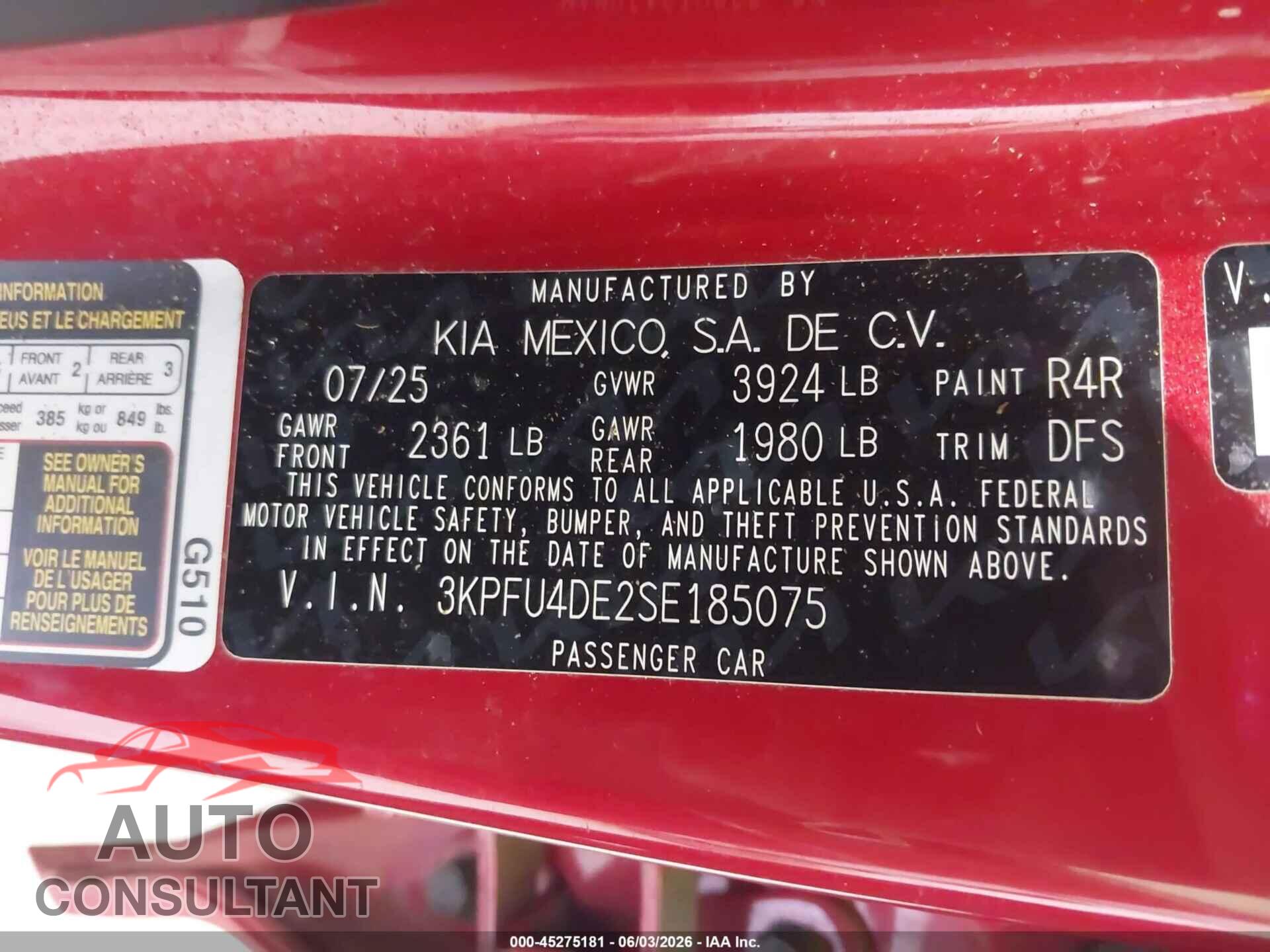 KIA K4 2025 - 3KPFU4DE2SE185075