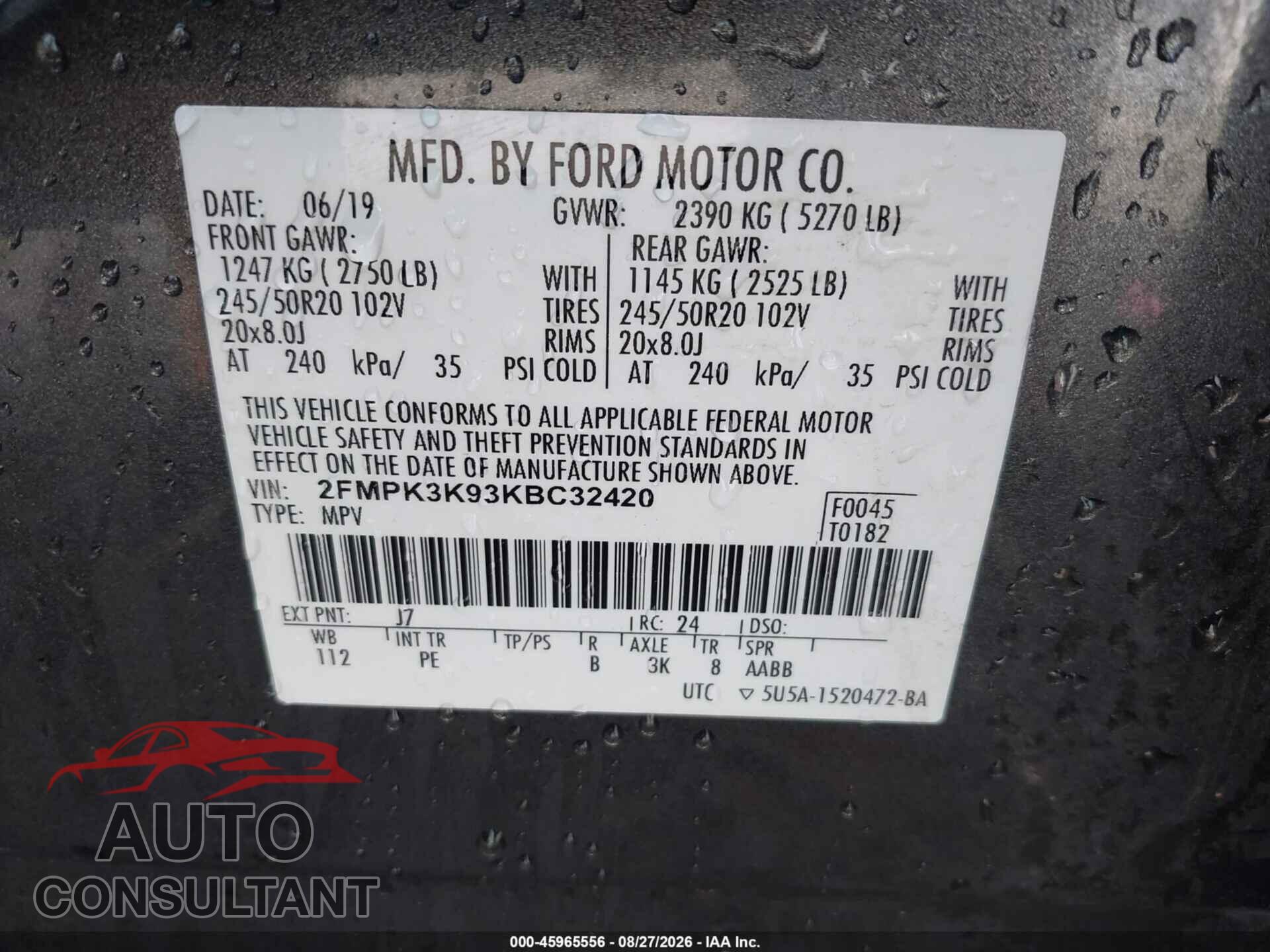 FORD EDGE 2019 - 2FMPK3K93KBC32420