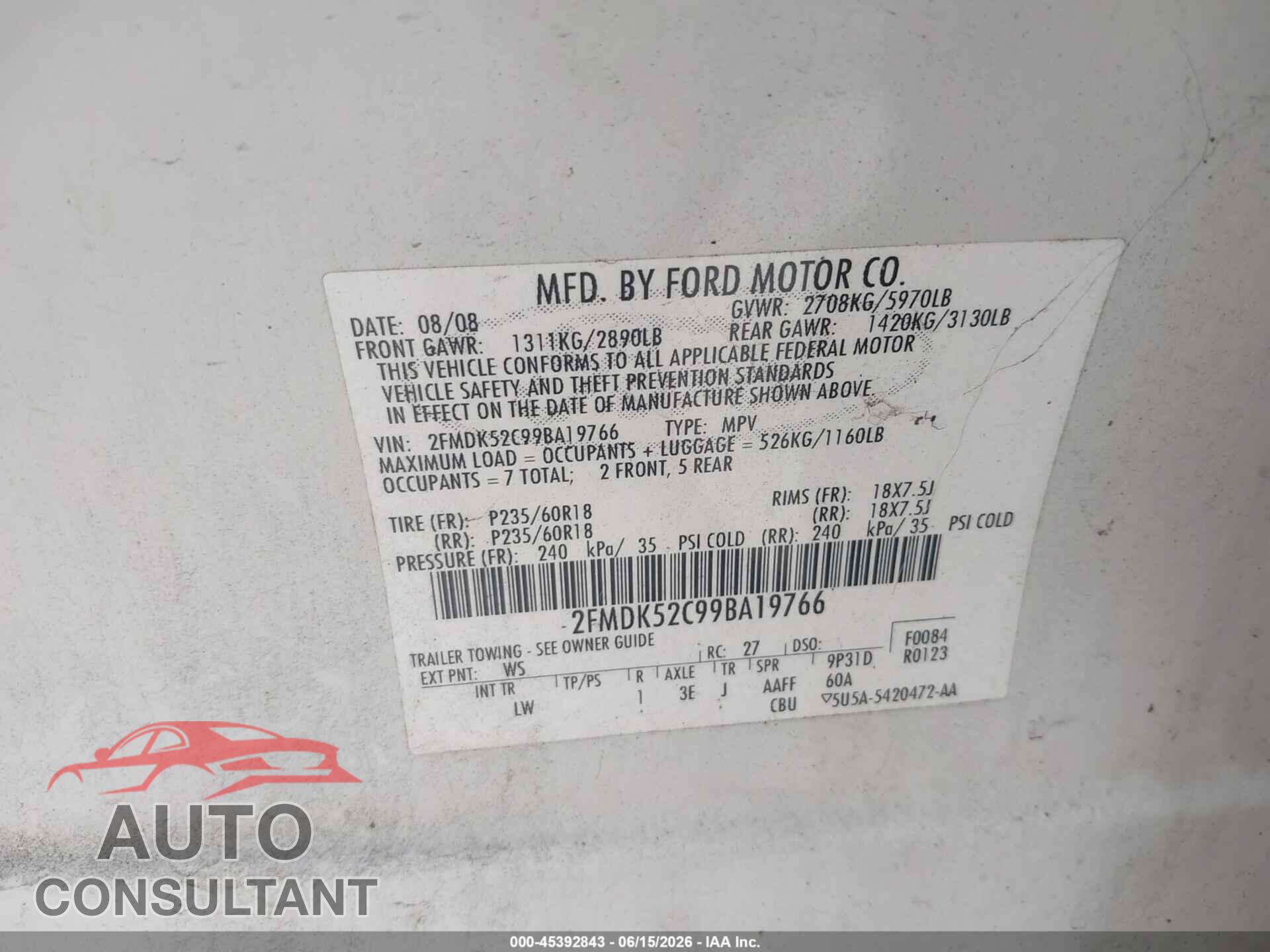 FORD FLEX 2009 - 2FMDK52C99BA19766