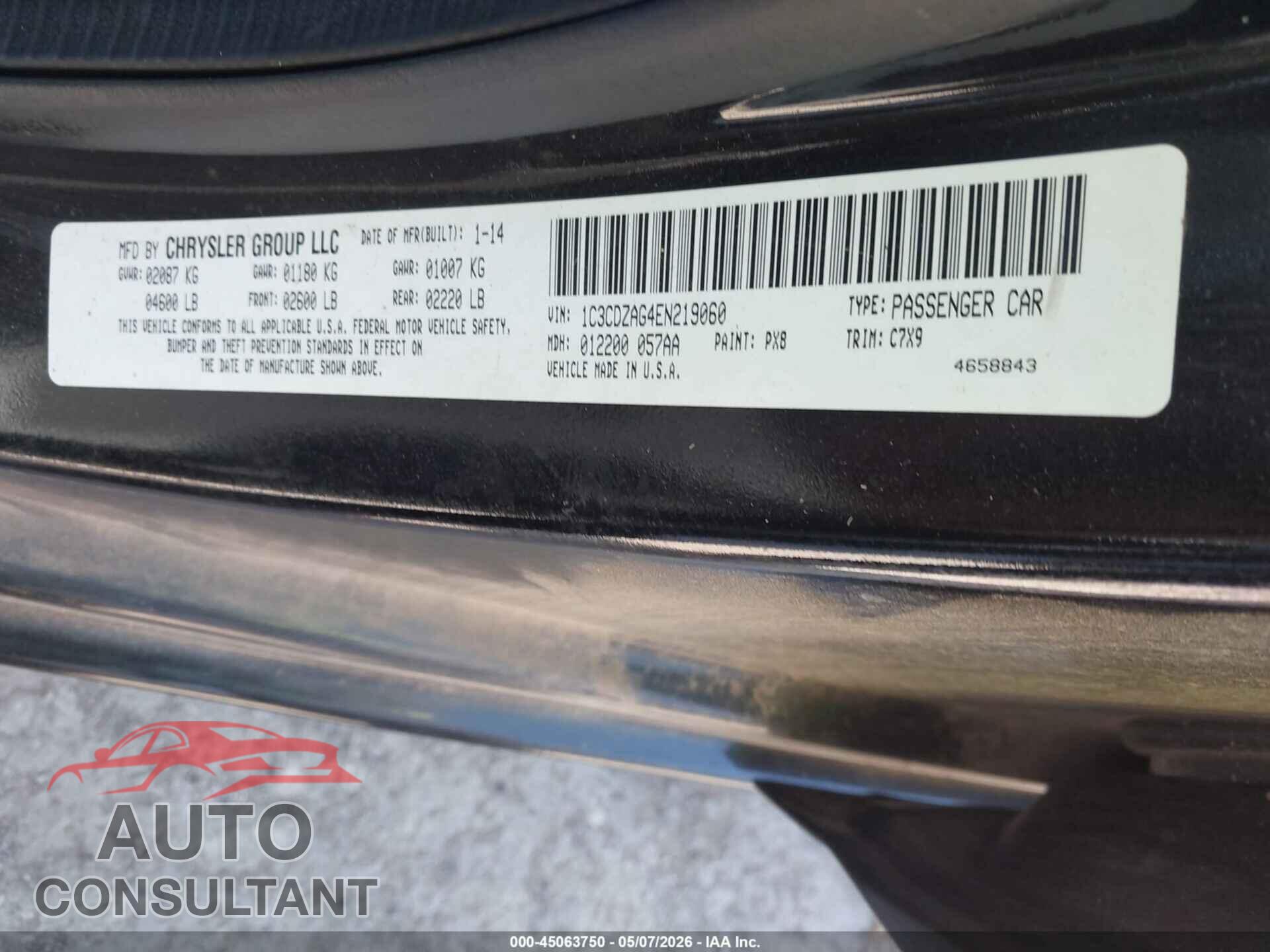 DODGE AVENGER 2014 - 1C3CDZAG4EN219060