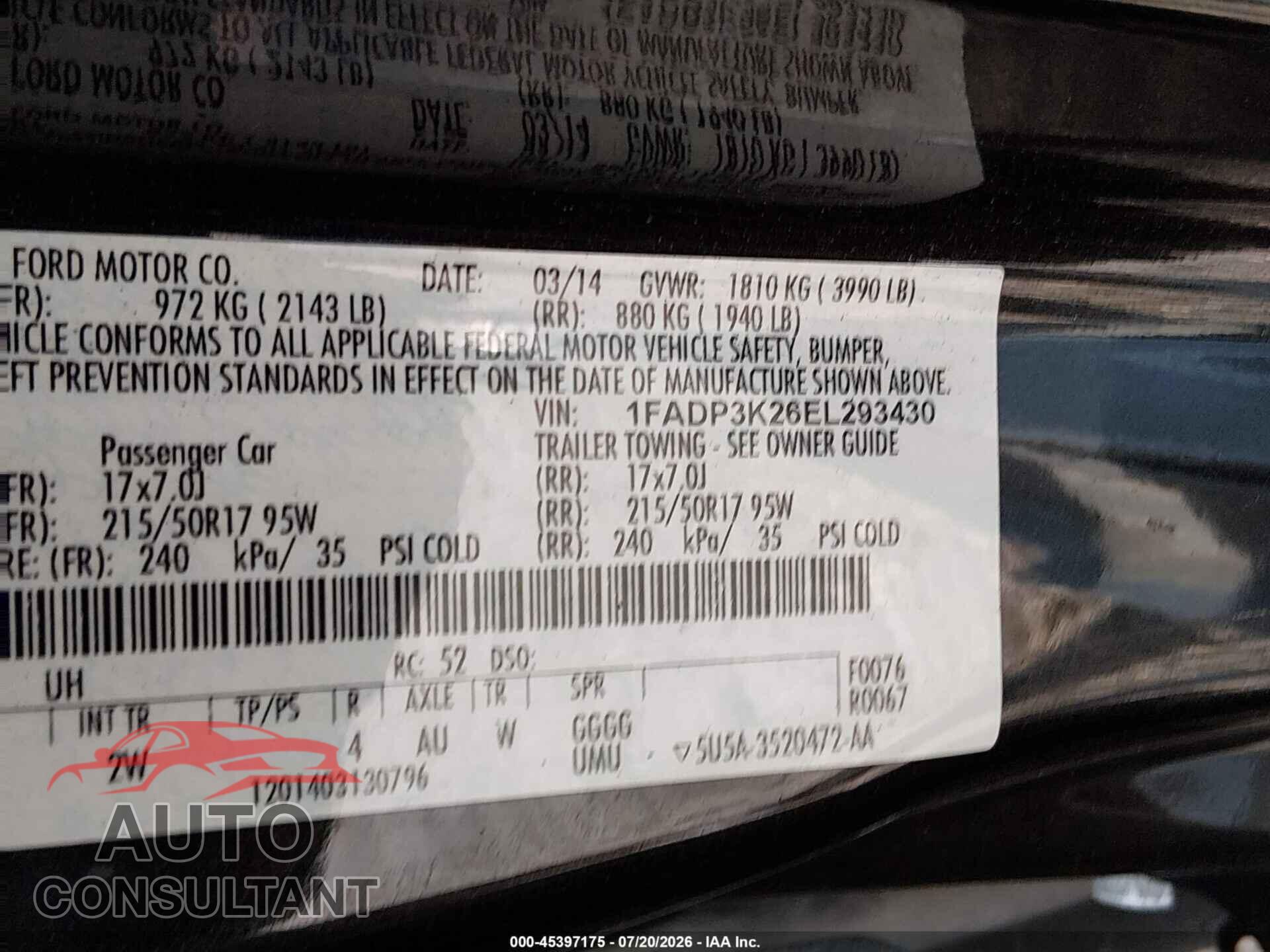 FORD FOCUS 2014 - 1FADP3K26EL293430