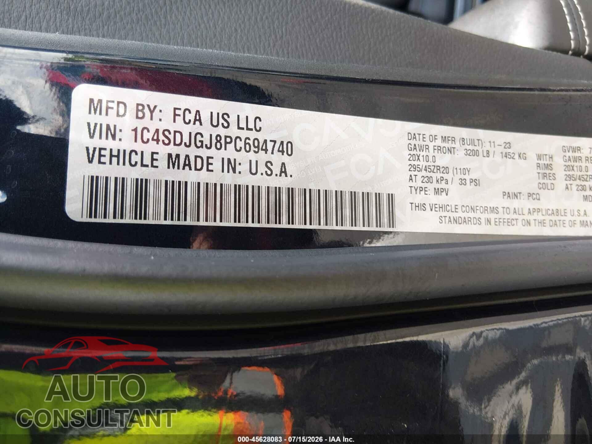 DODGE DURANGO 2023 - 1C4SDJGJ8PC694740
