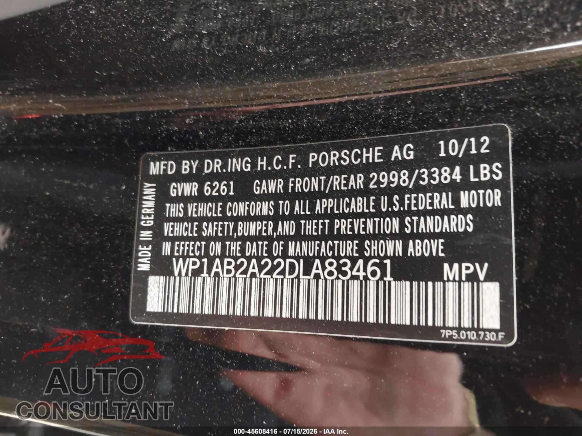 PORSCHE CAYENNE 2013 - WP1AB2A22DLA83461