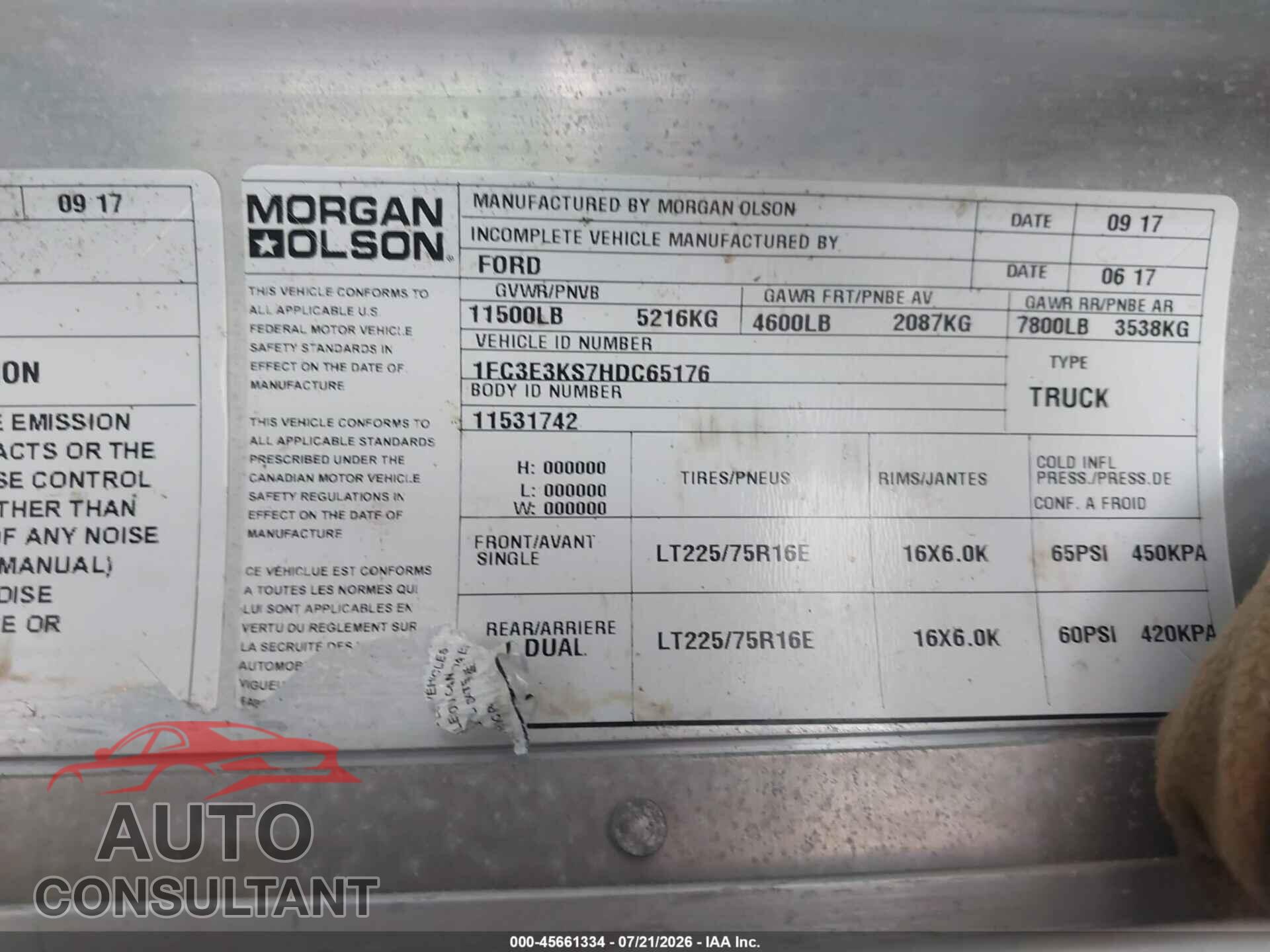 FORD E-350 STRIPPED 2017 - 1FC3E3KS7HDC65176