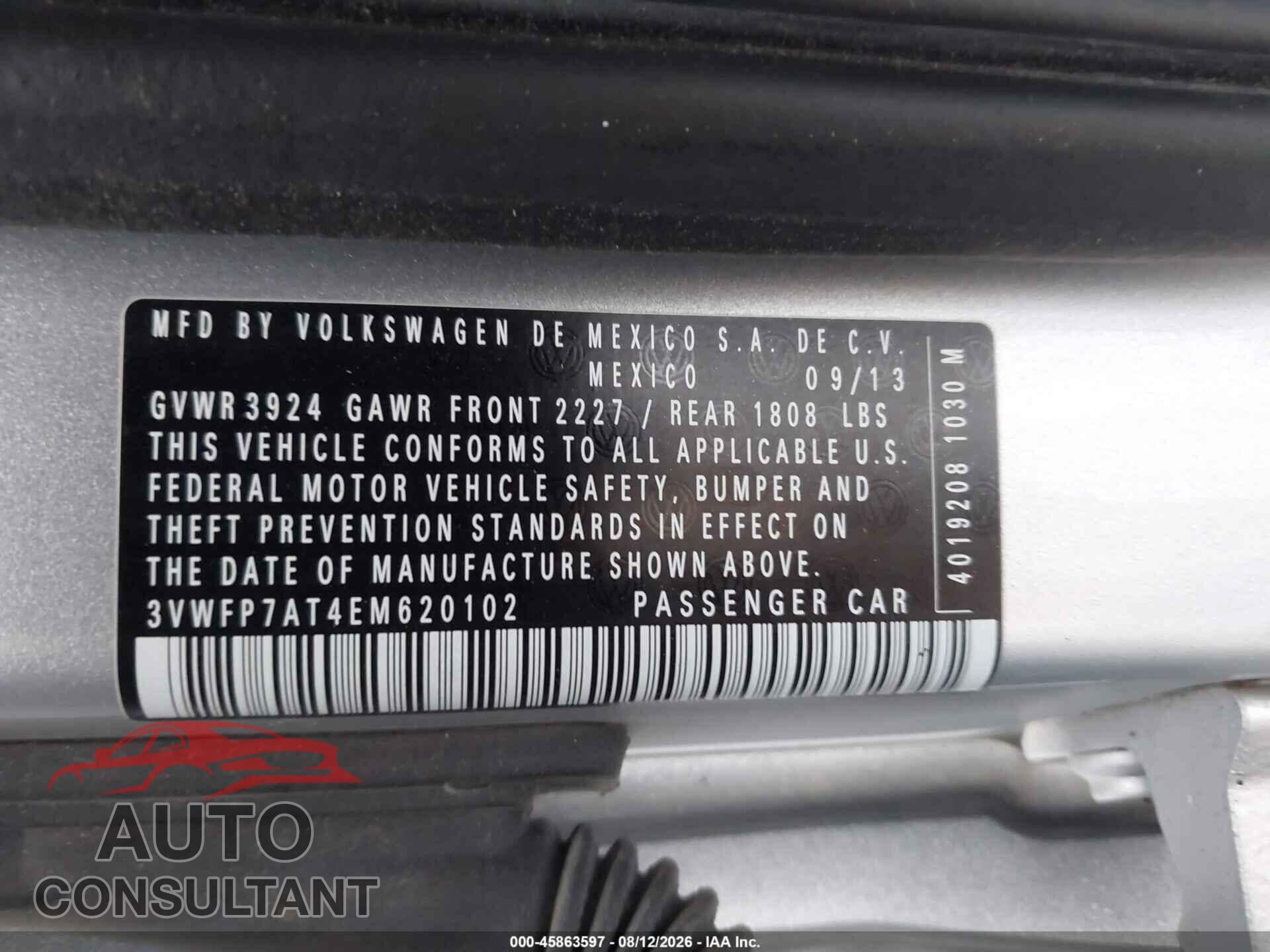 VOLKSWAGEN BEETLE 2014 - 3VWFP7AT4EM620102