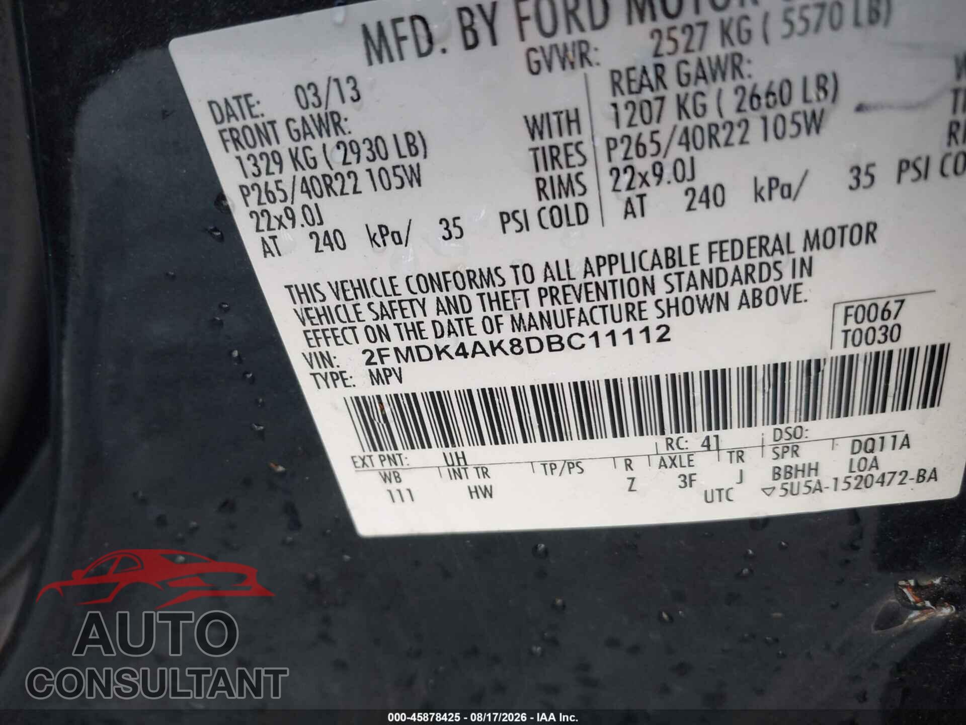 FORD EDGE 2013 - 2FMDK4AK8DBC11112