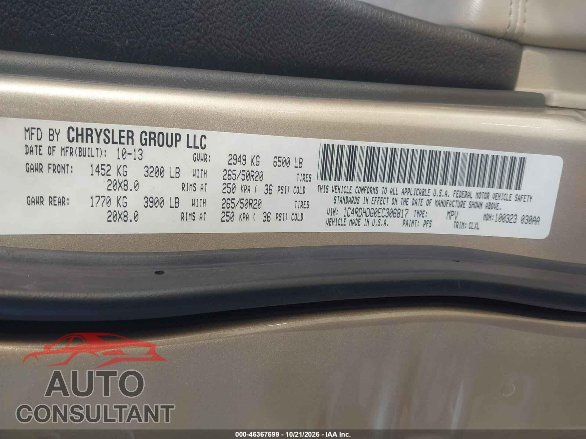 DODGE DURANGO 2014 - 1C4RDHDG0EC306817
