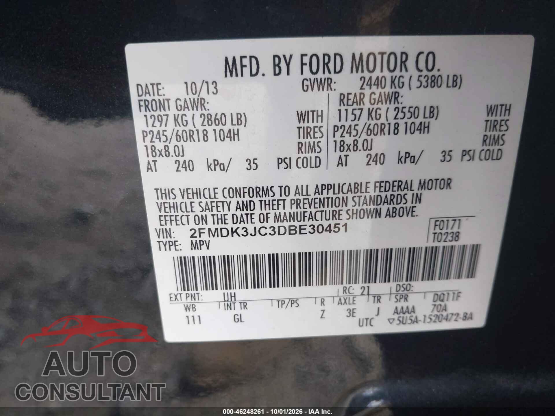 FORD EDGE 2013 - 2FMDK3JC3DBE30451