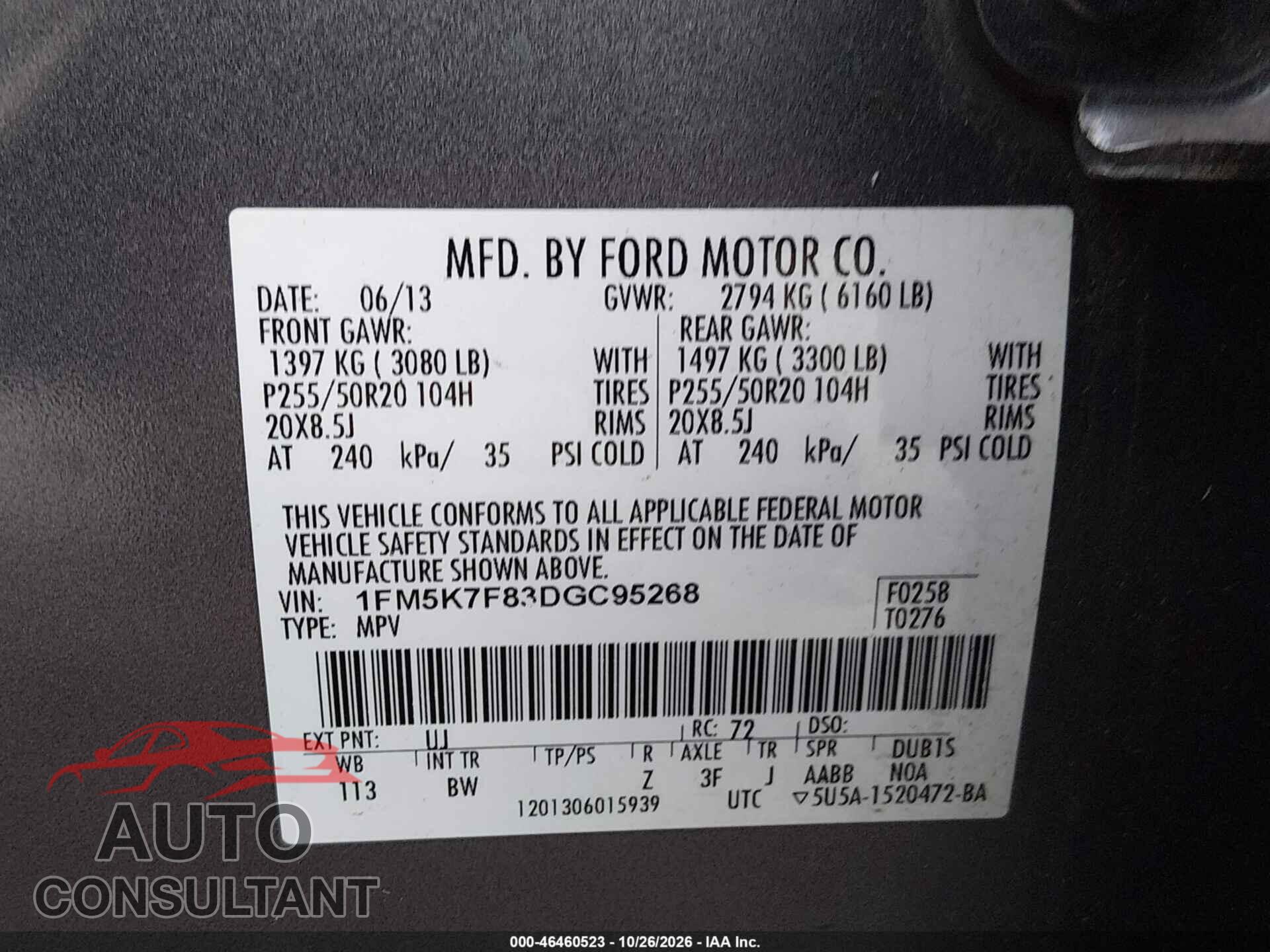 FORD EXPLORER 2013 - 1FM5K7F83DGC95268