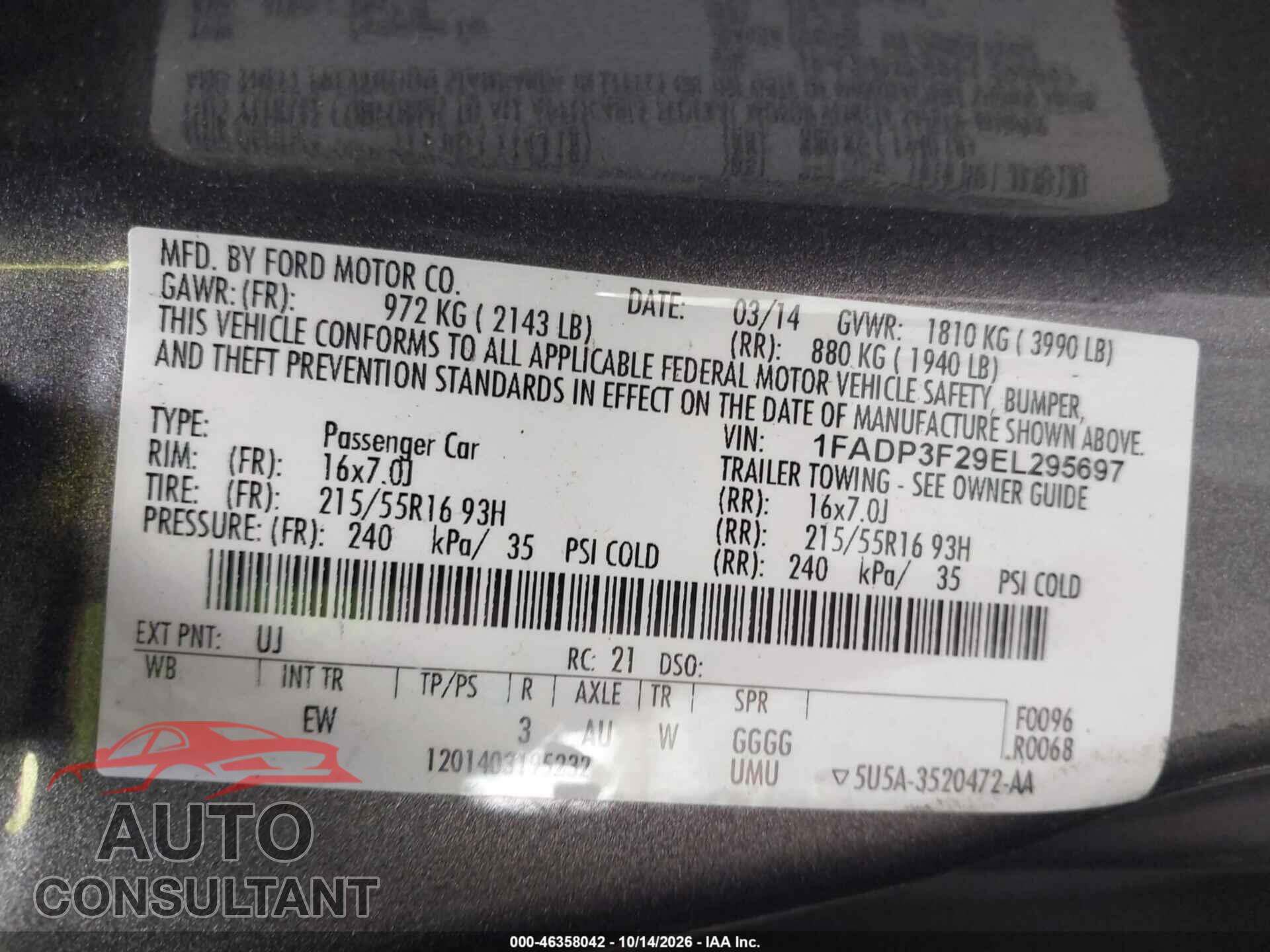 FORD FOCUS 2014 - 1FADP3F29EL295697