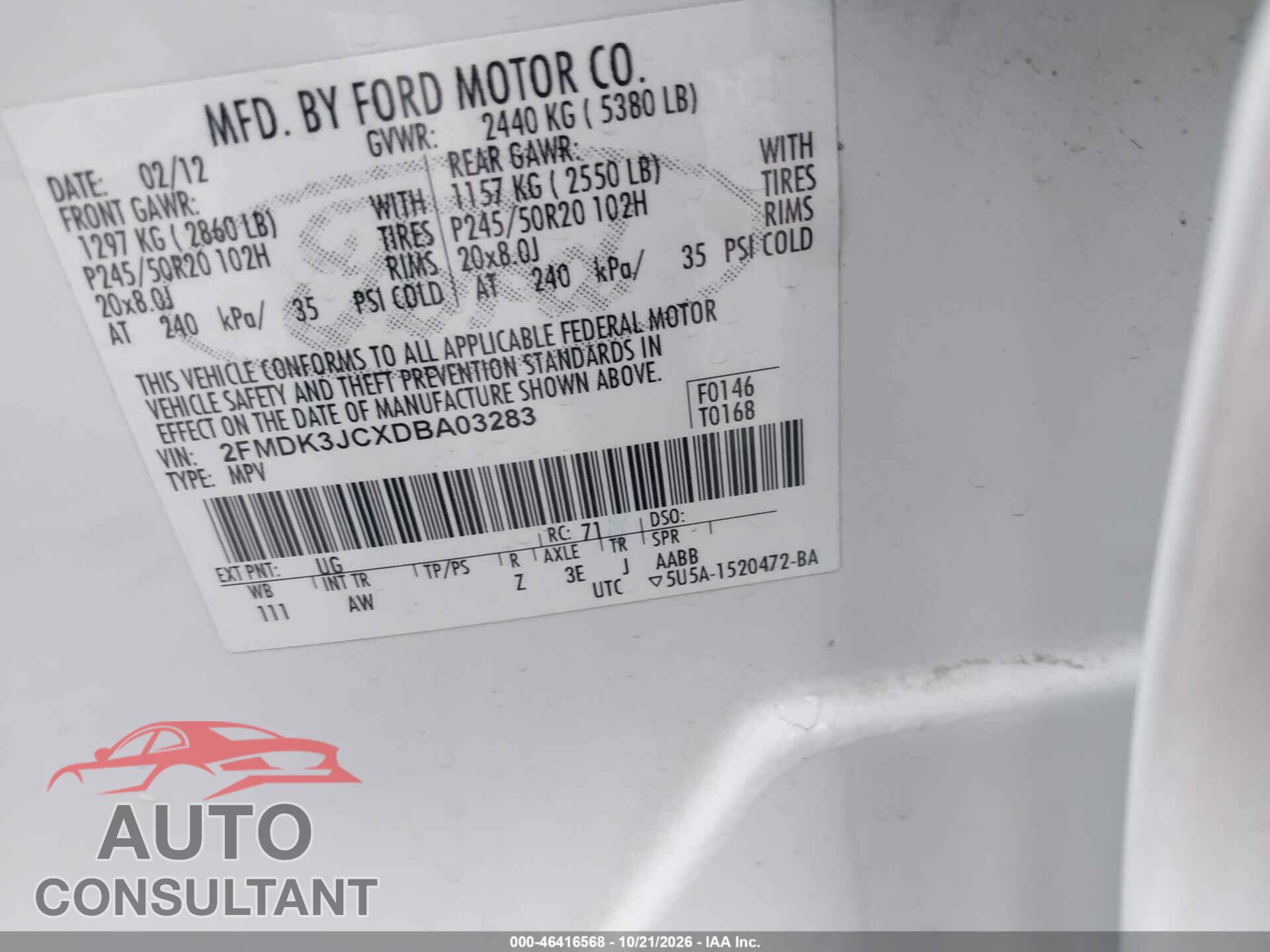 FORD EDGE 2013 - 2FMDK3JCXDBA03283