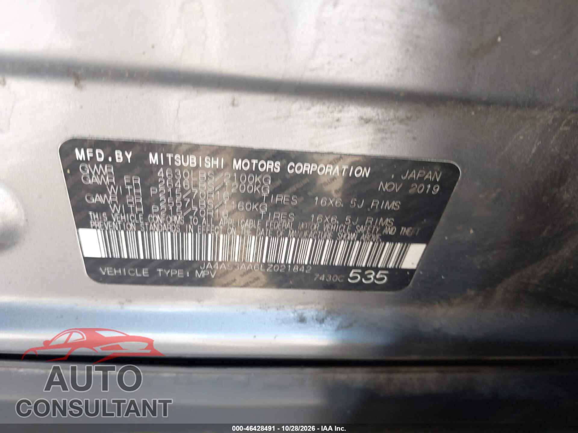 MITSUBISHI ECLIPSE CROSS 2020 - JA4AS3AA6LZ021842