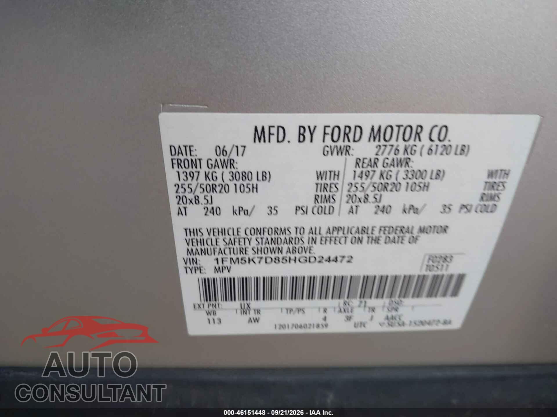 FORD EXPLORER 2017 - 1FM5K7D85HGD24472