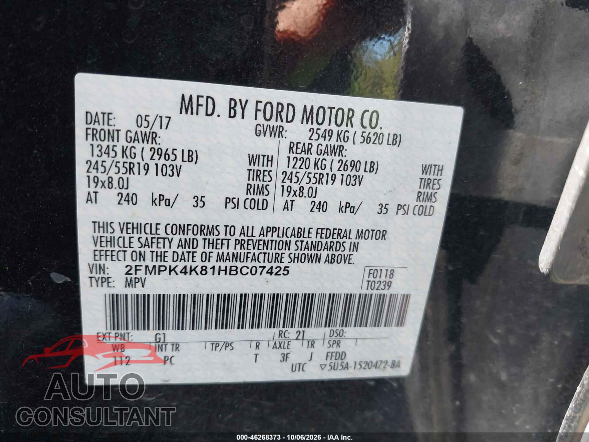 FORD EDGE 2017 - 2FMPK4K81HBC07425