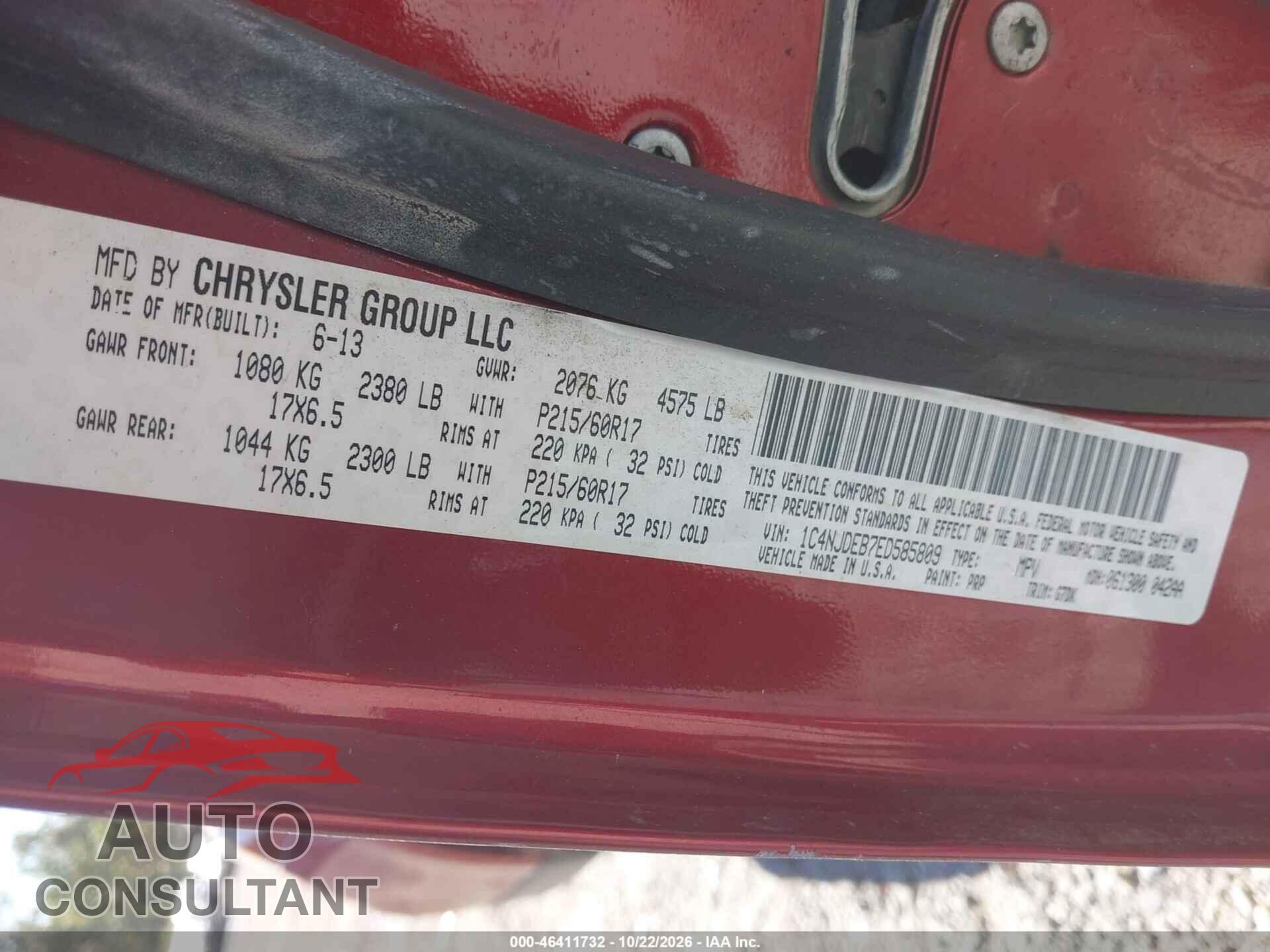 JEEP COMPASS 2014 - 1C4NJDEB7ED585809