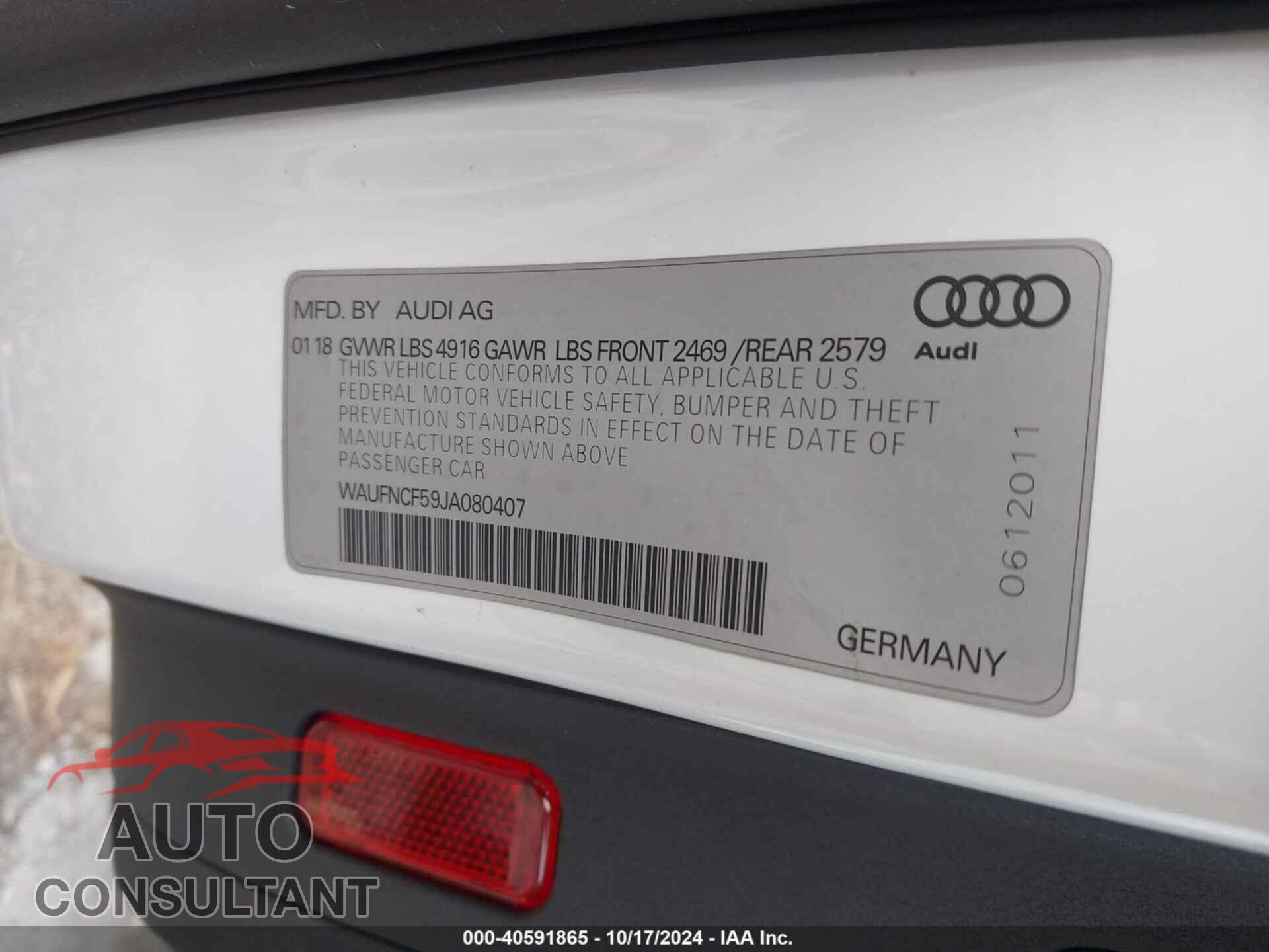 AUDI A5 2018 - WAUFNCF59JA080407