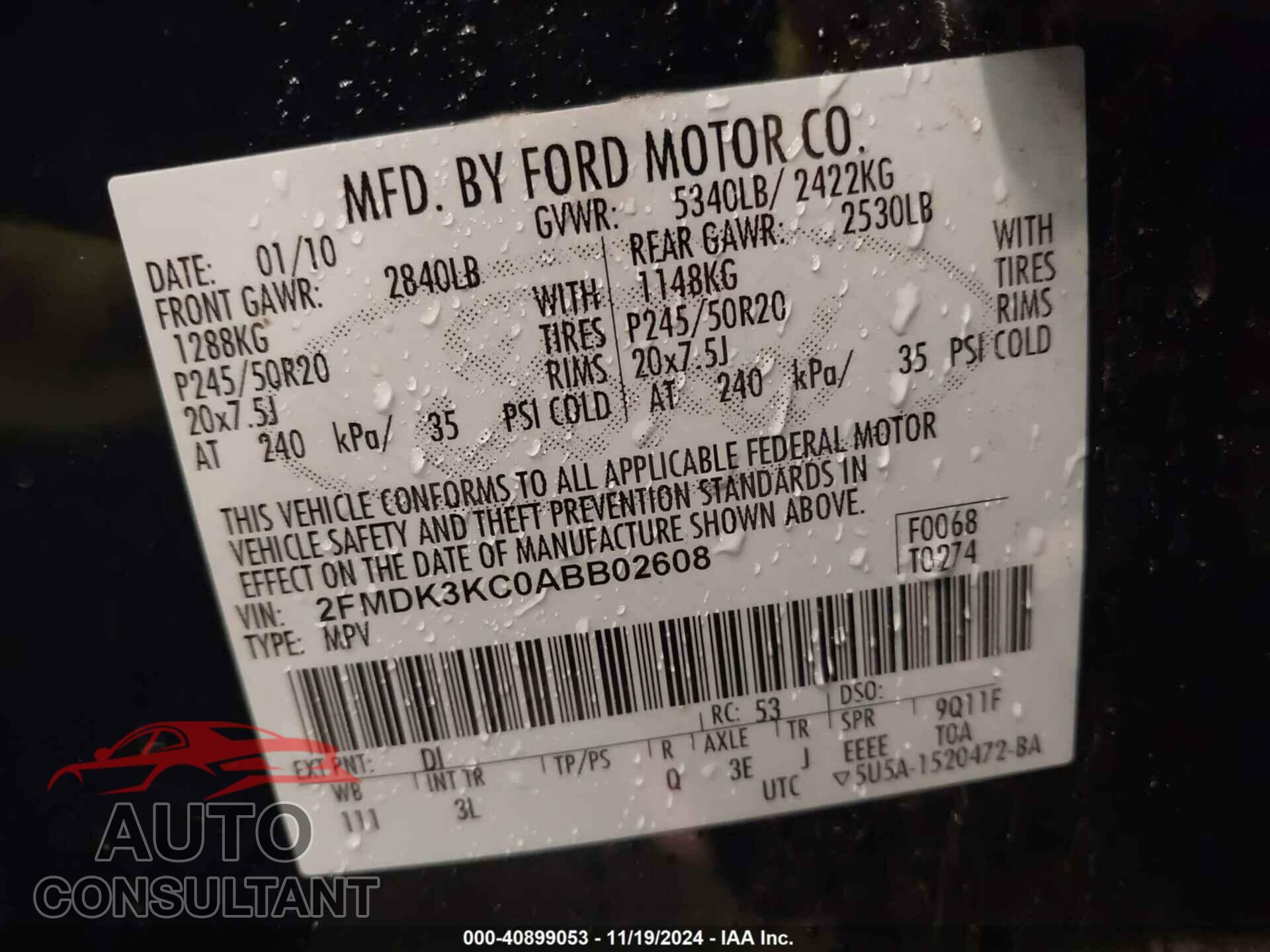 FORD EDGE 2010 - 2FMDK3KC0ABB02608