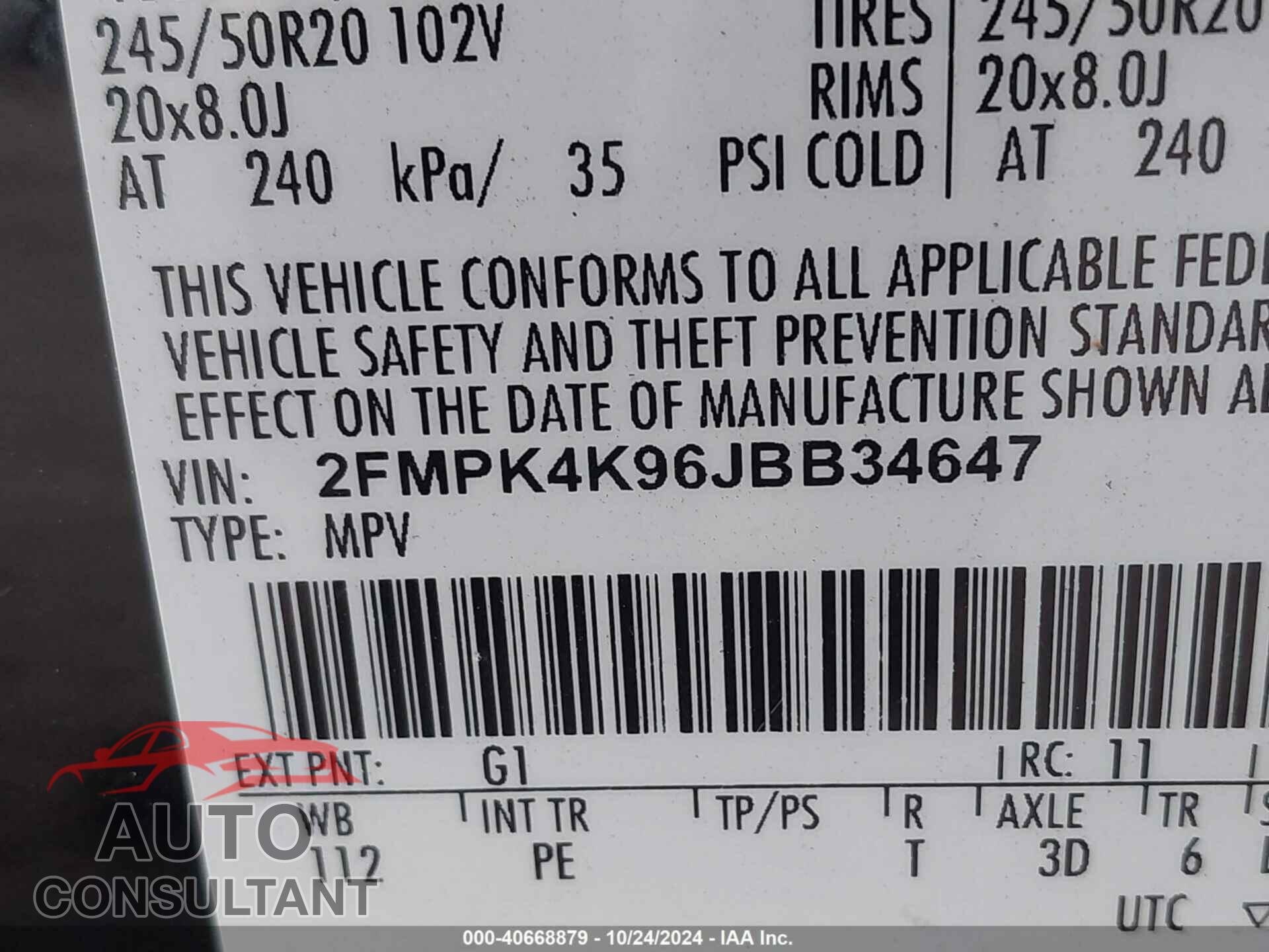 FORD EDGE 2018 - 2FMPK4K96JBB34647