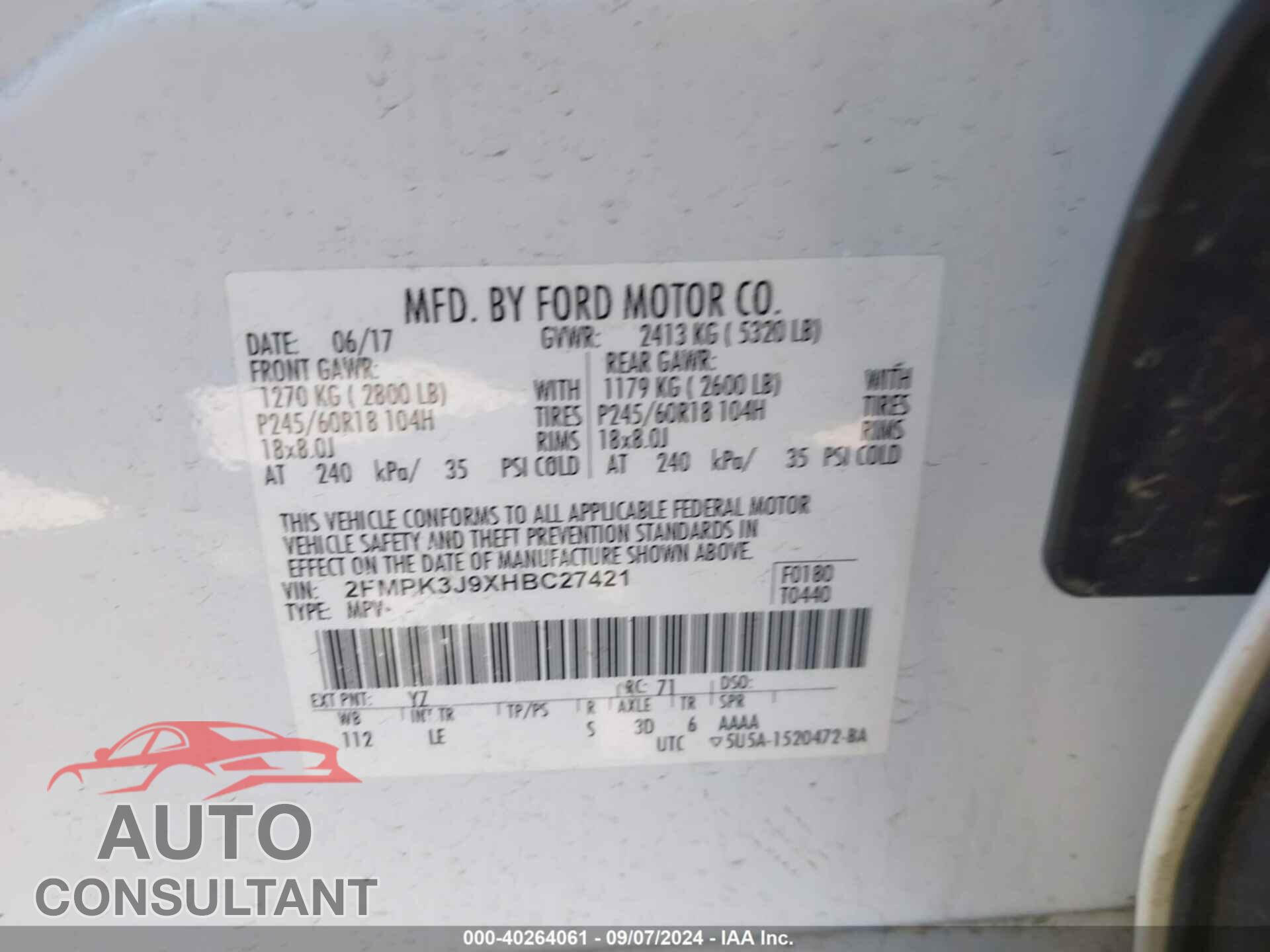 FORD EDGE 2017 - 2FMPK3J9XHBC27421