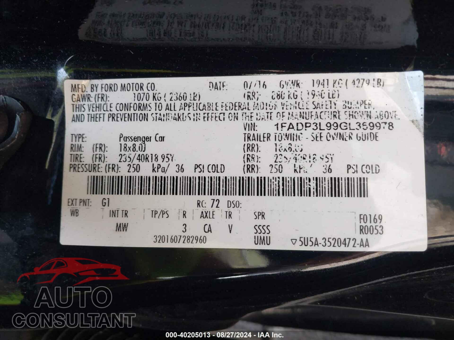 FORD FOCUS ST 2016 - 1FADP3L99GL369978