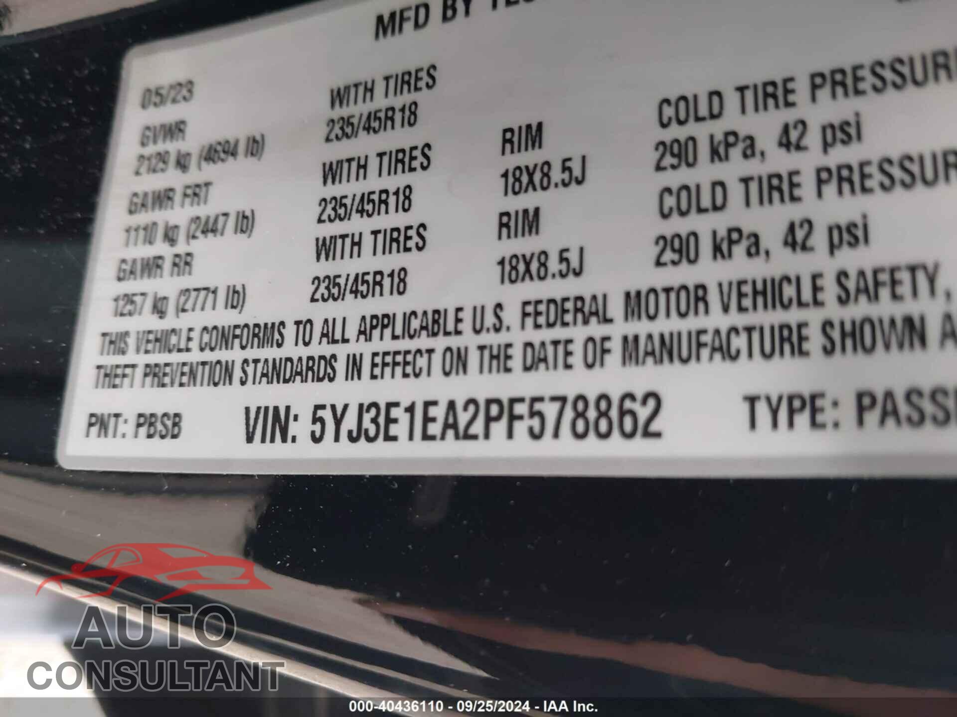 TESLA MODEL 3 2023 - 5YJ3E1EA2PF578862
