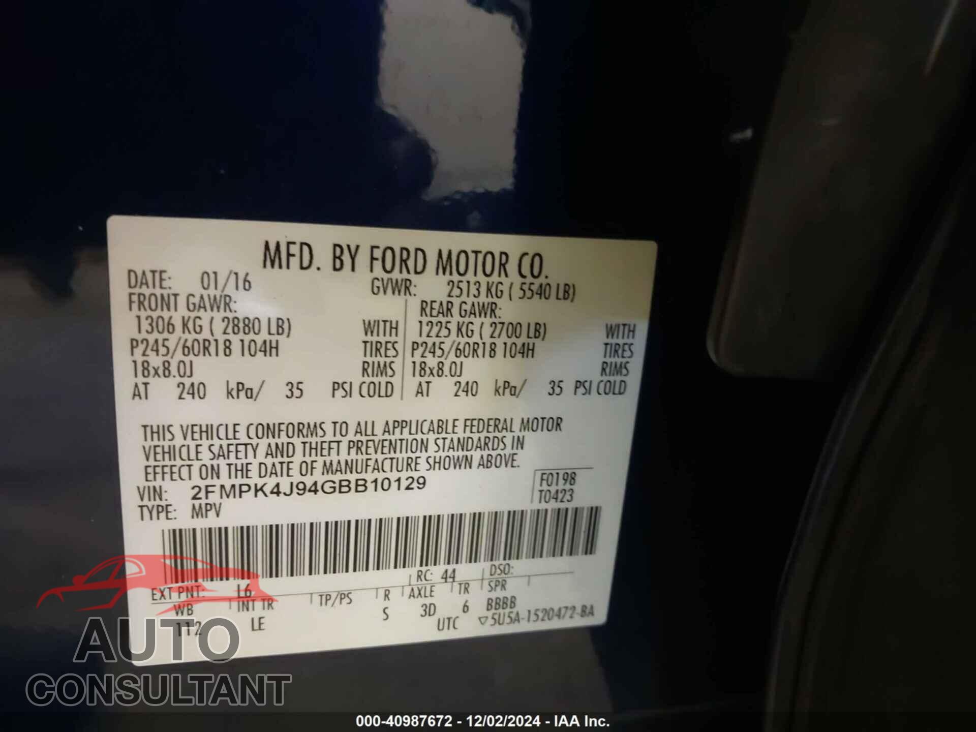 FORD EDGE 2016 - 2FMPK4J94GBB10129