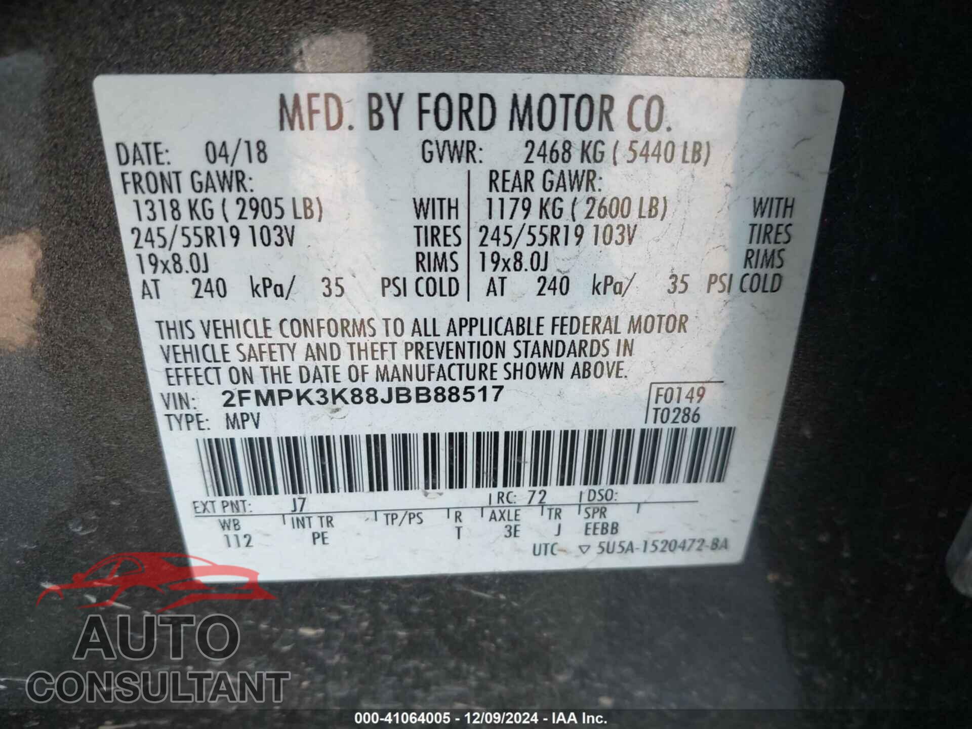 FORD EDGE 2018 - 2FMPK3K88JBB88517