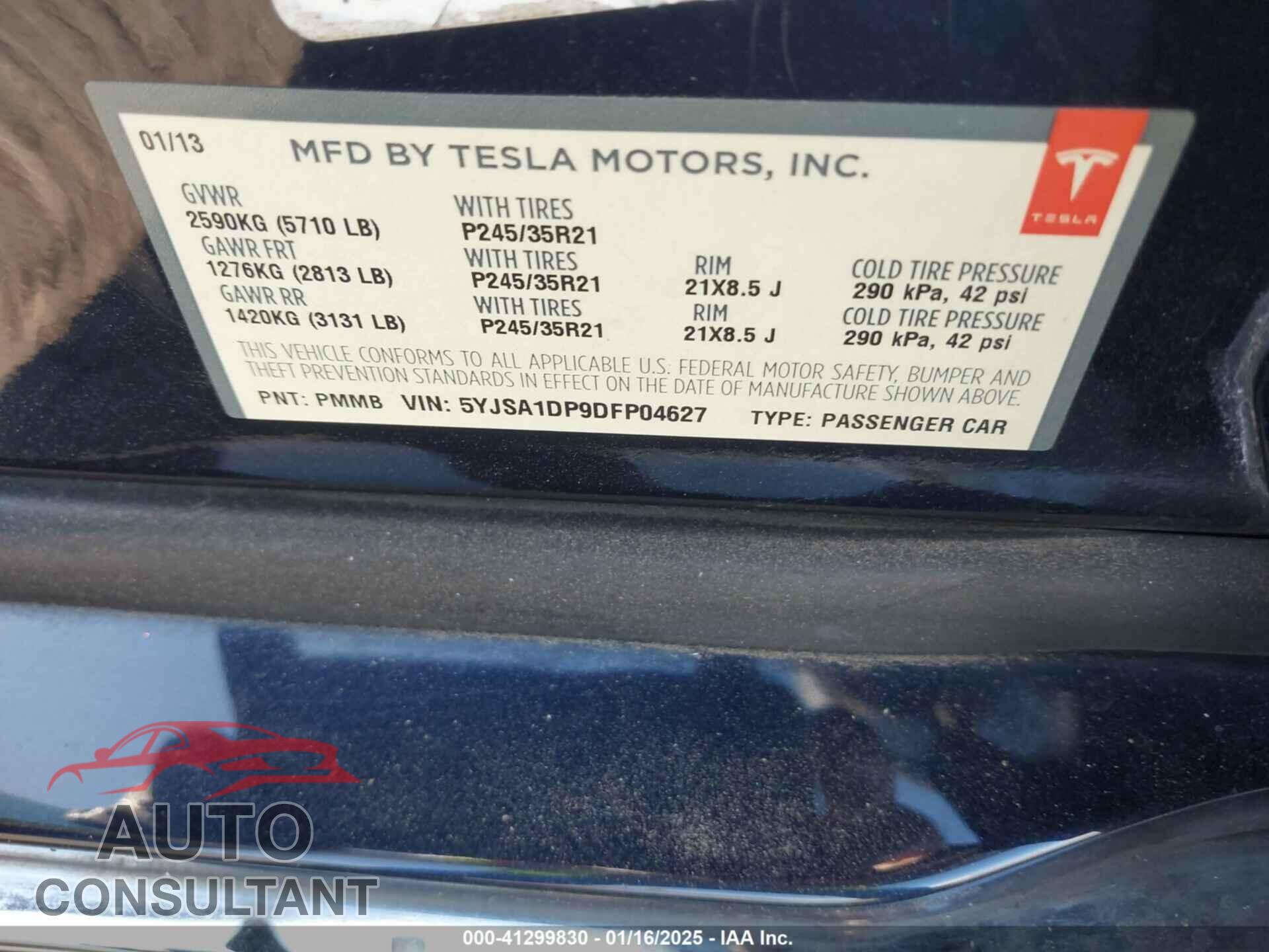 TESLA MODEL S 2013 - 5YJSA1DP9DFP04627