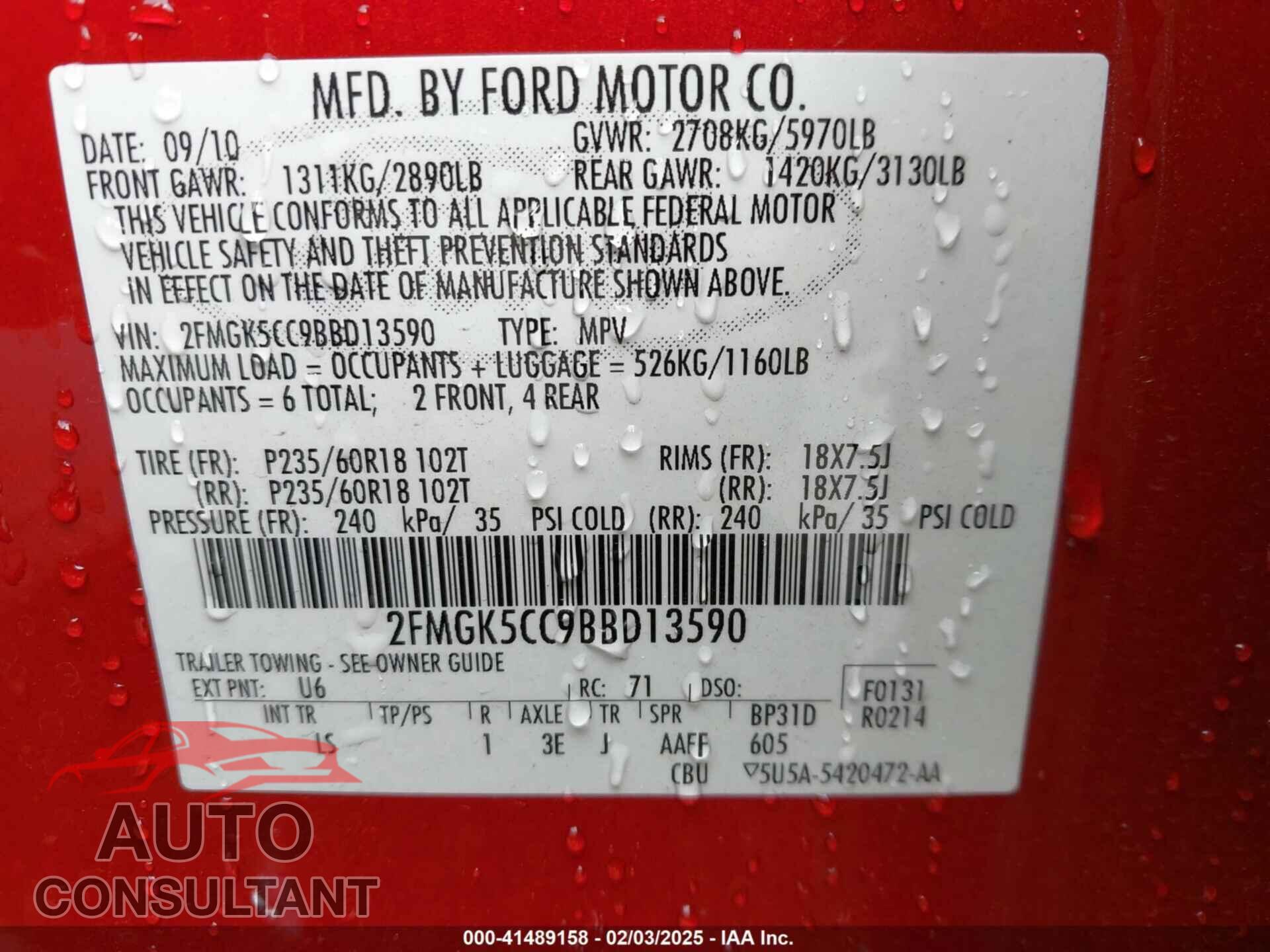 FORD FLEX 2011 - 2FMGK5CC9BBD13590