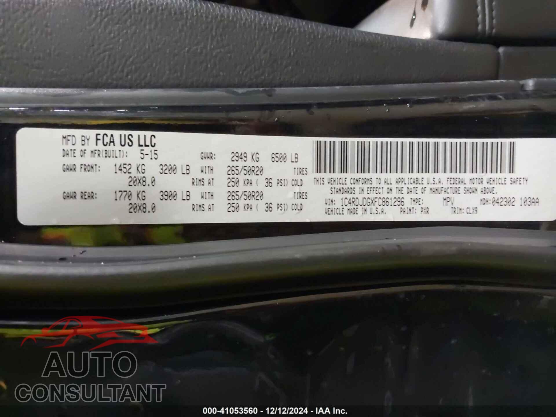 DODGE DURANGO 2015 - 1C4RDJDGXFC861296
