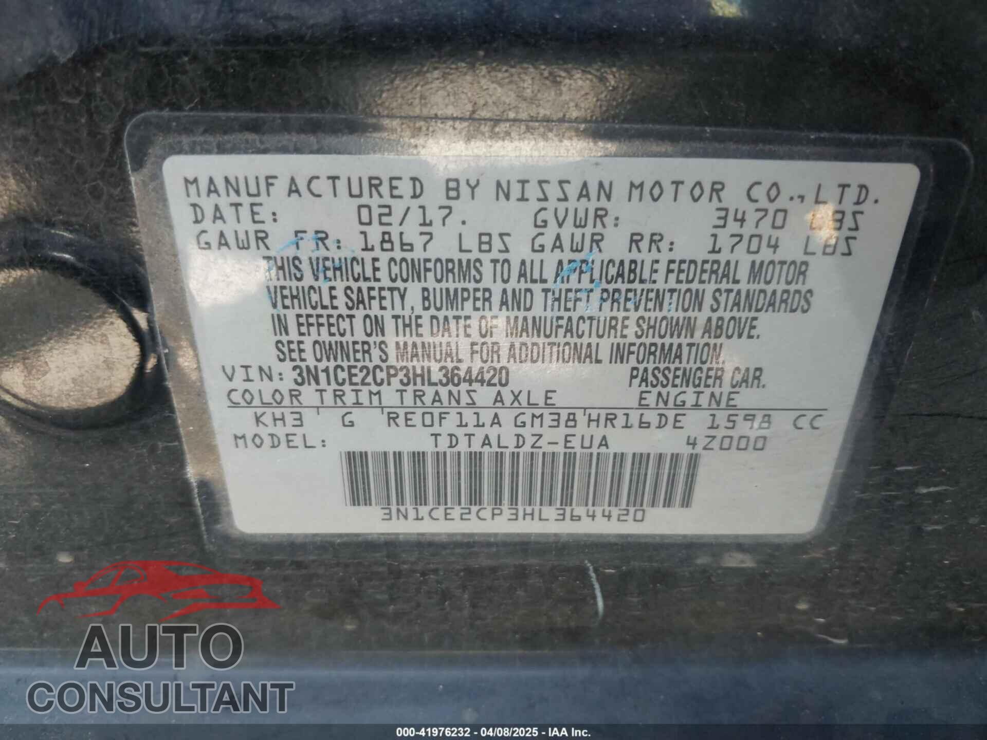 NISSAN VERSA NOTE 2017 - 3N1CE2CP3HL364420