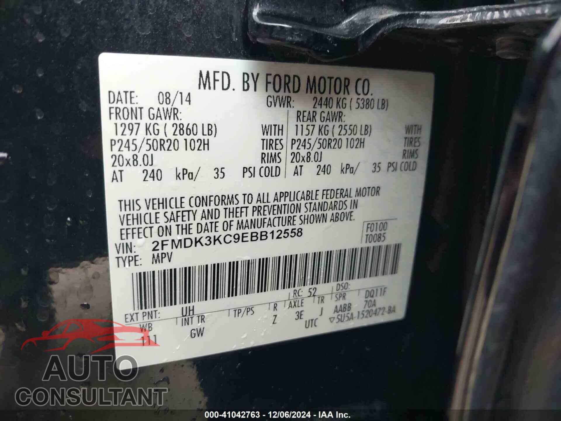 FORD EDGE 2014 - 2FMDK3KC9EBB12558