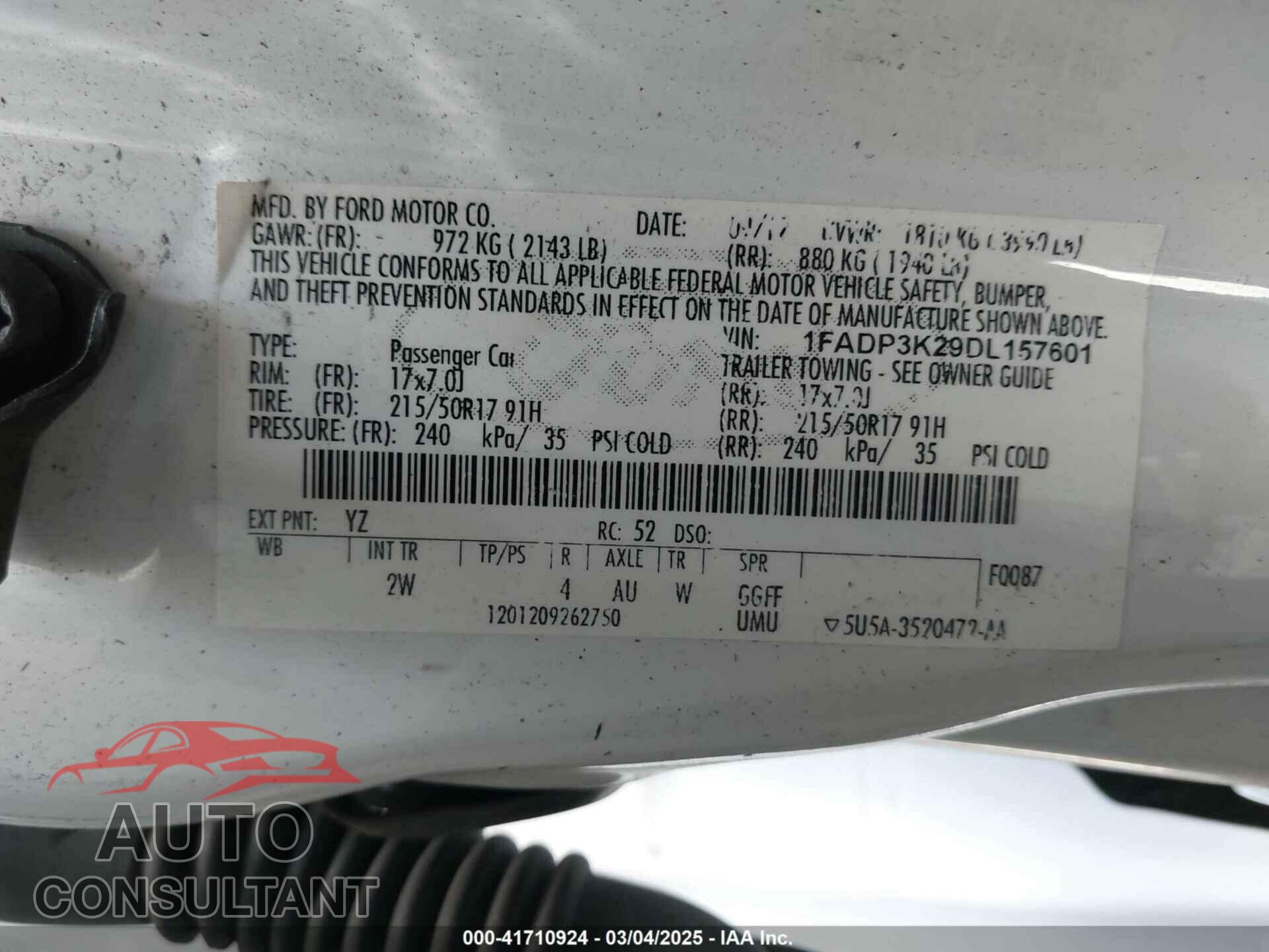 FORD FOCUS 2013 - 1FADP3K29DL157601