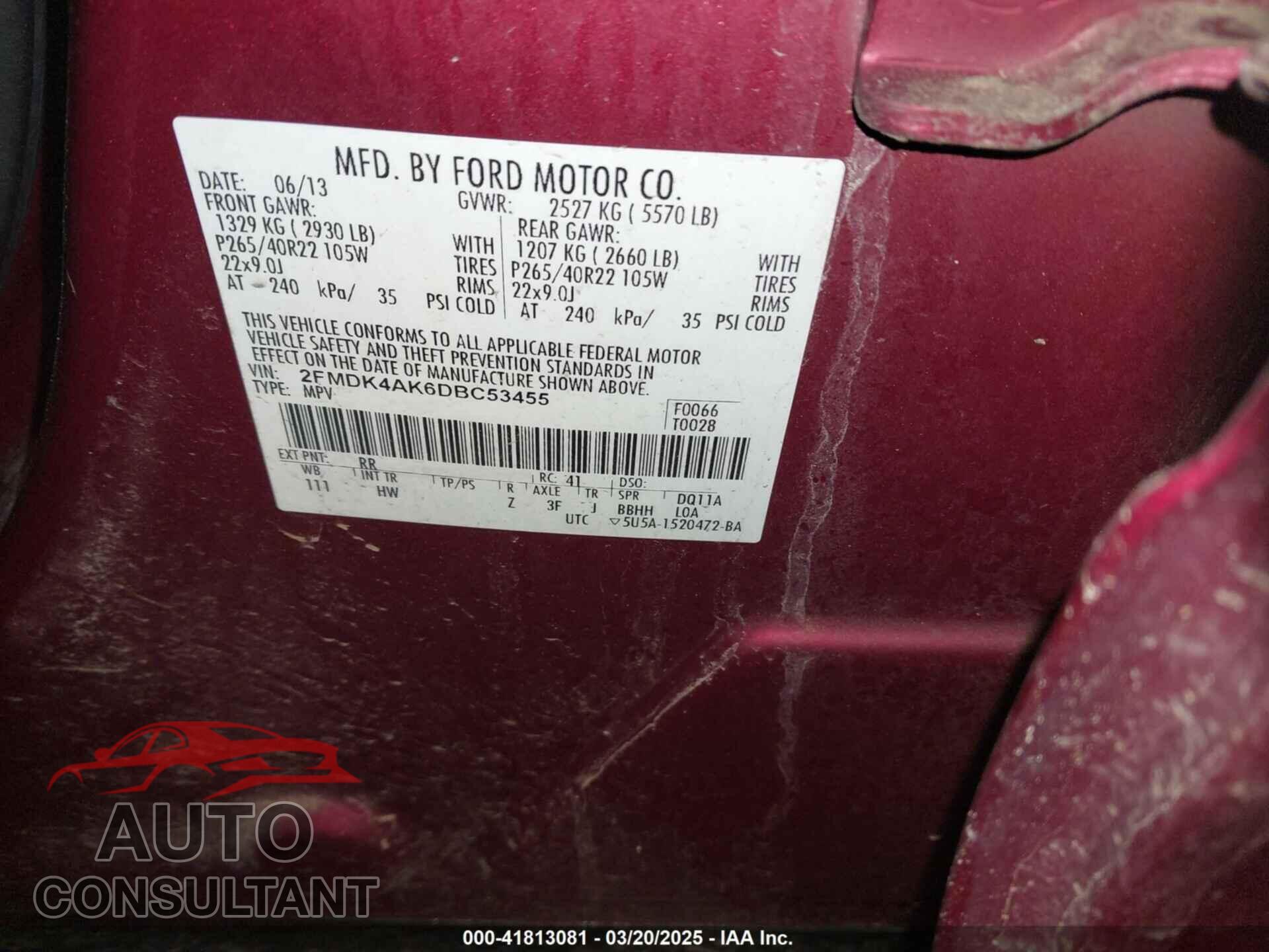 FORD EDGE 2013 - 2FMDK4AK6DBC53455