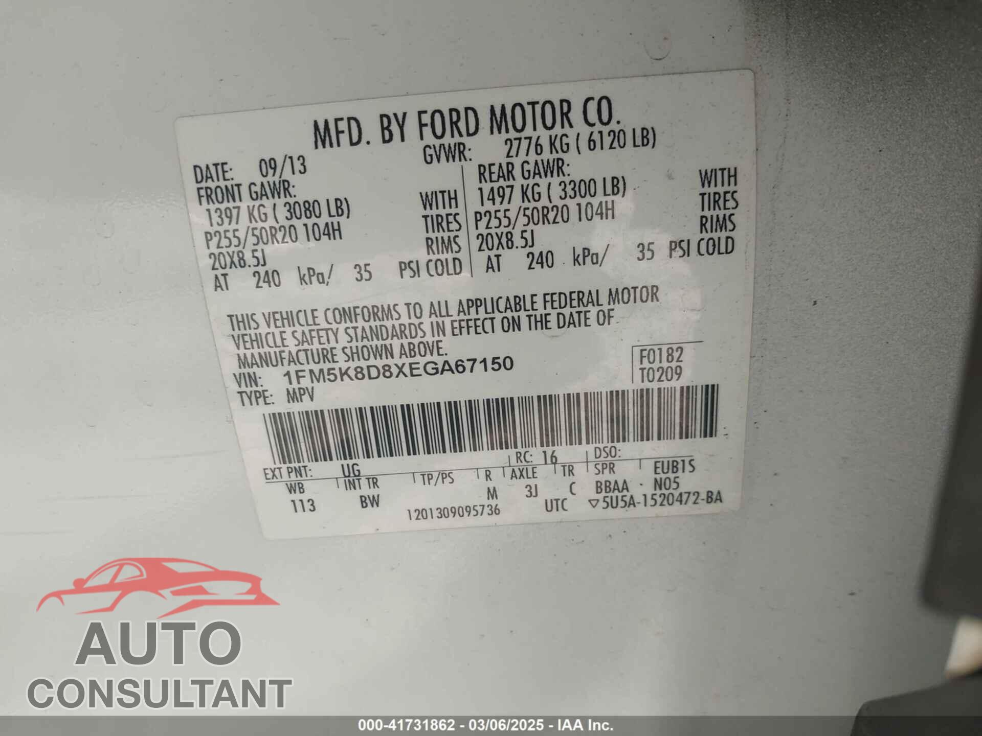 FORD EXPLORER 2014 - 1FM5K8D8XEGA67150