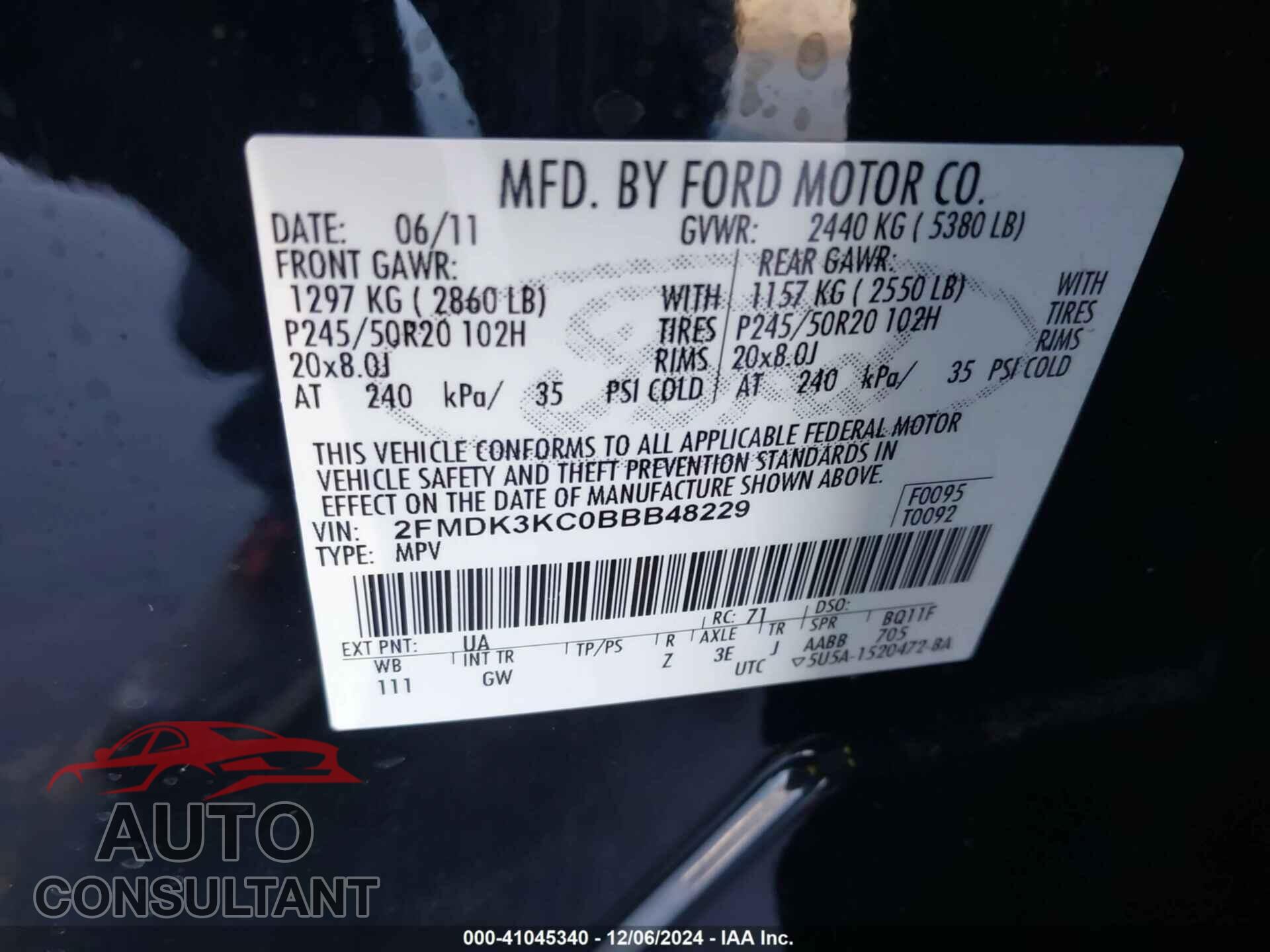 FORD EDGE 2011 - 2FMDK3KC0BBB48229