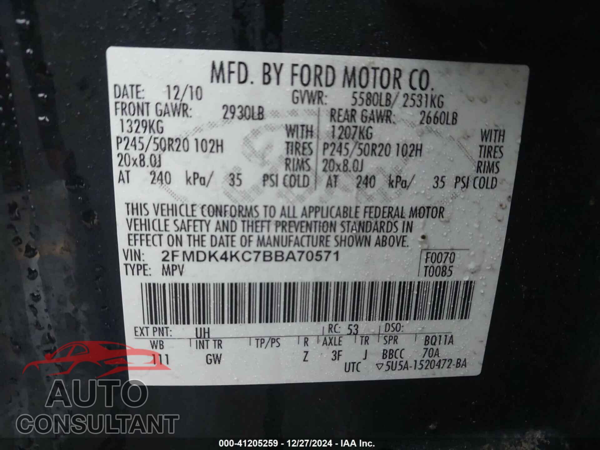 FORD EDGE 2011 - 2FMDK4KC7BBA70571