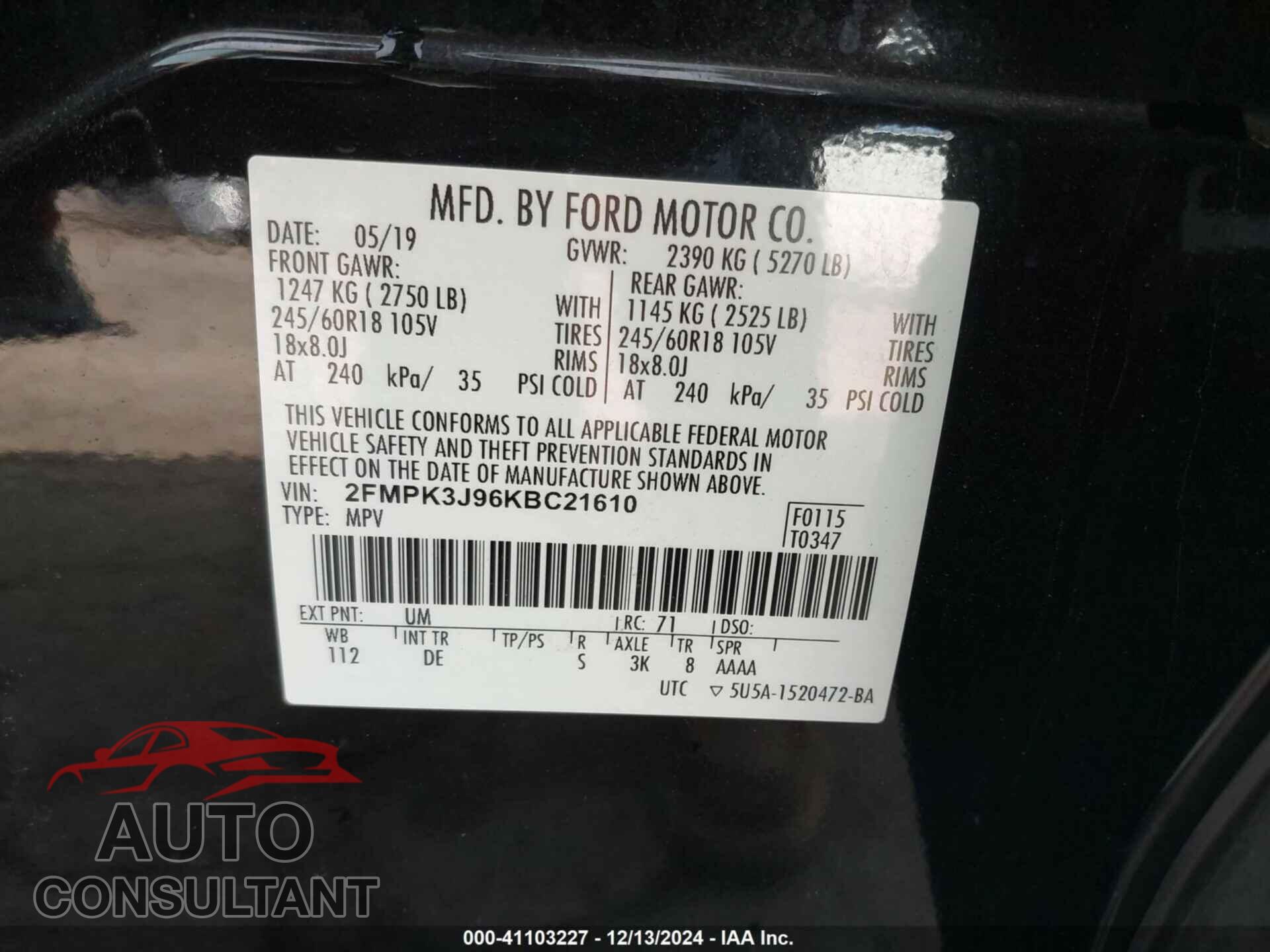 FORD EDGE 2019 - 2FMPK3J96KBC21610